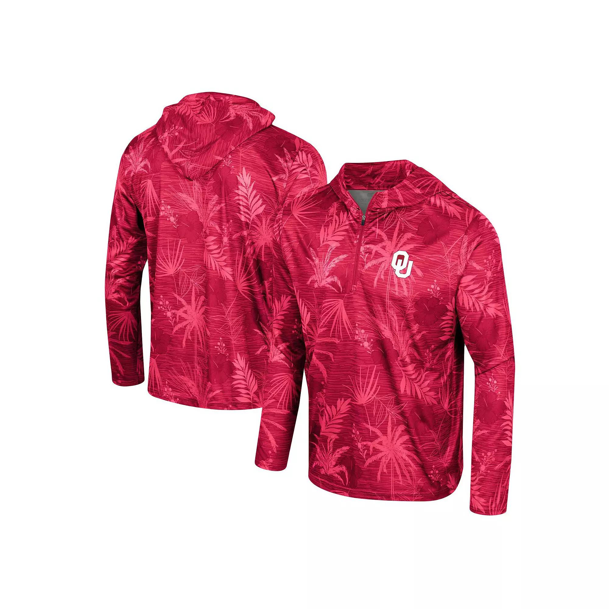 Men's Colosseum Crimson Oklahoma Sooners Palms Printed Lightweight Quarter-Zip Hooded Top,  Product Image