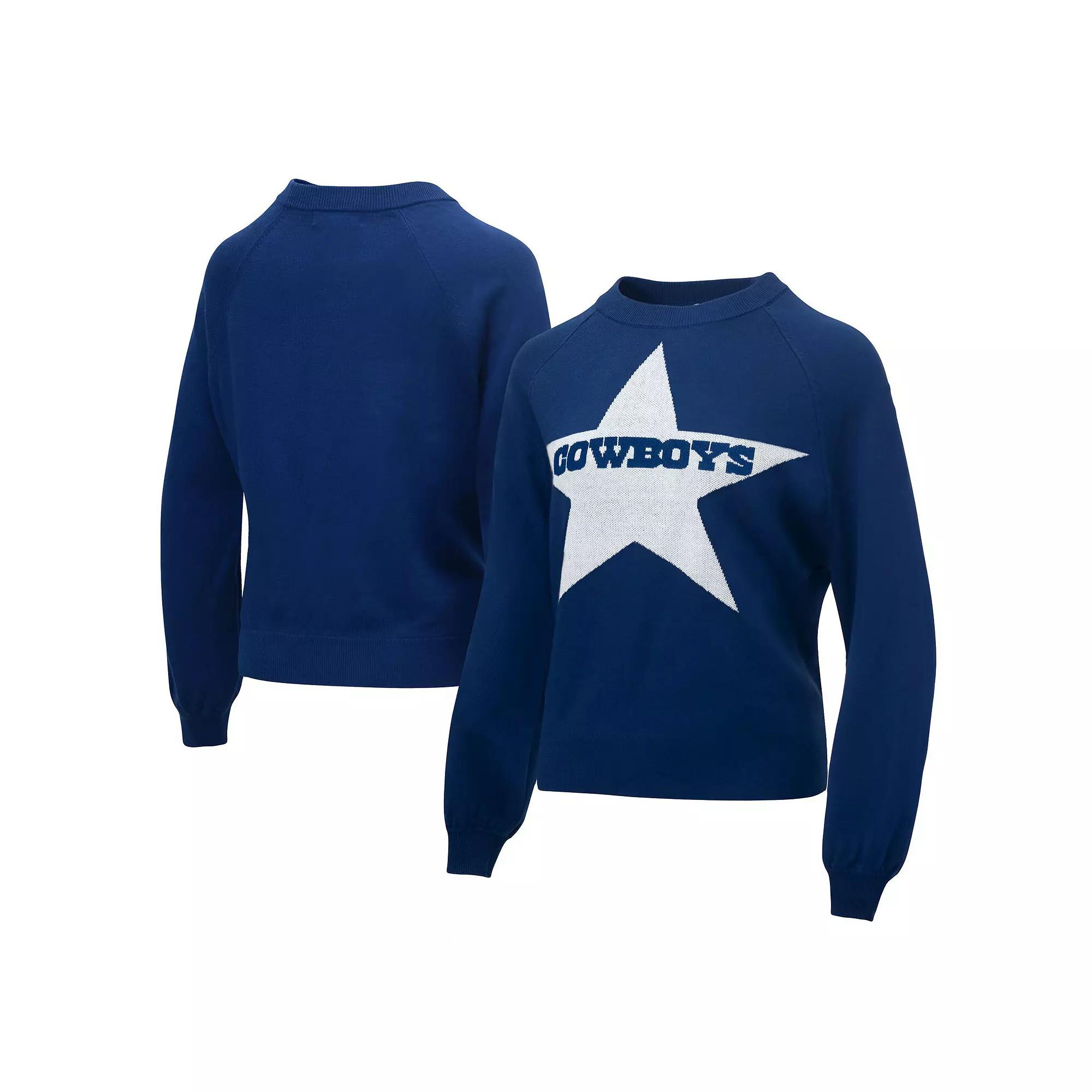 Women's Lauren James Navy Dallas Cowboys Wordmark Star Raglan Pullover Sweater,  Product Image
