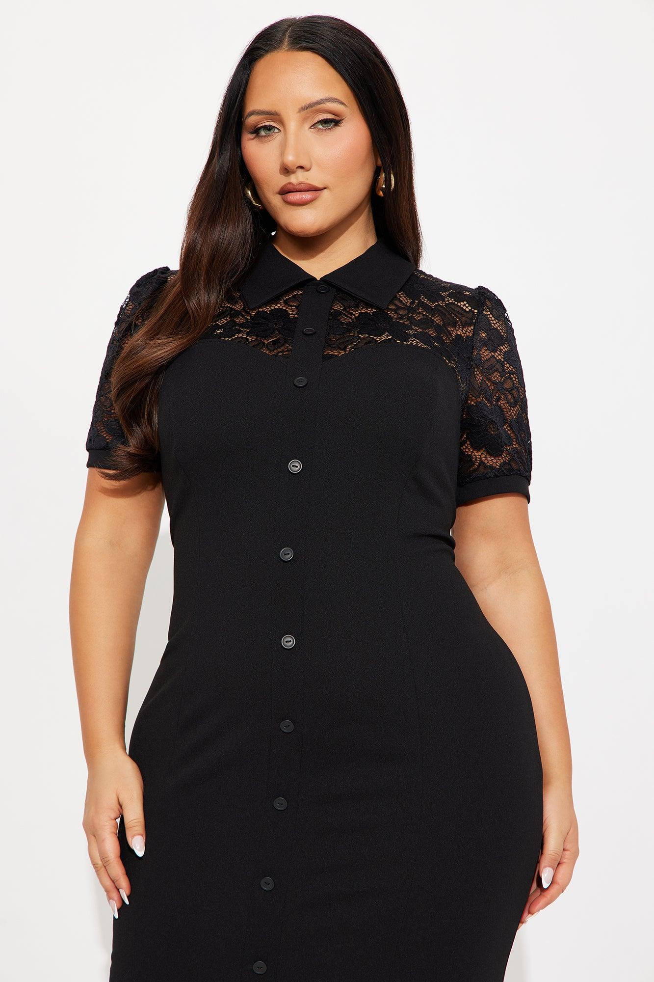 Helena Lace Short Sleeve Midi Dress - Black Female Product Image