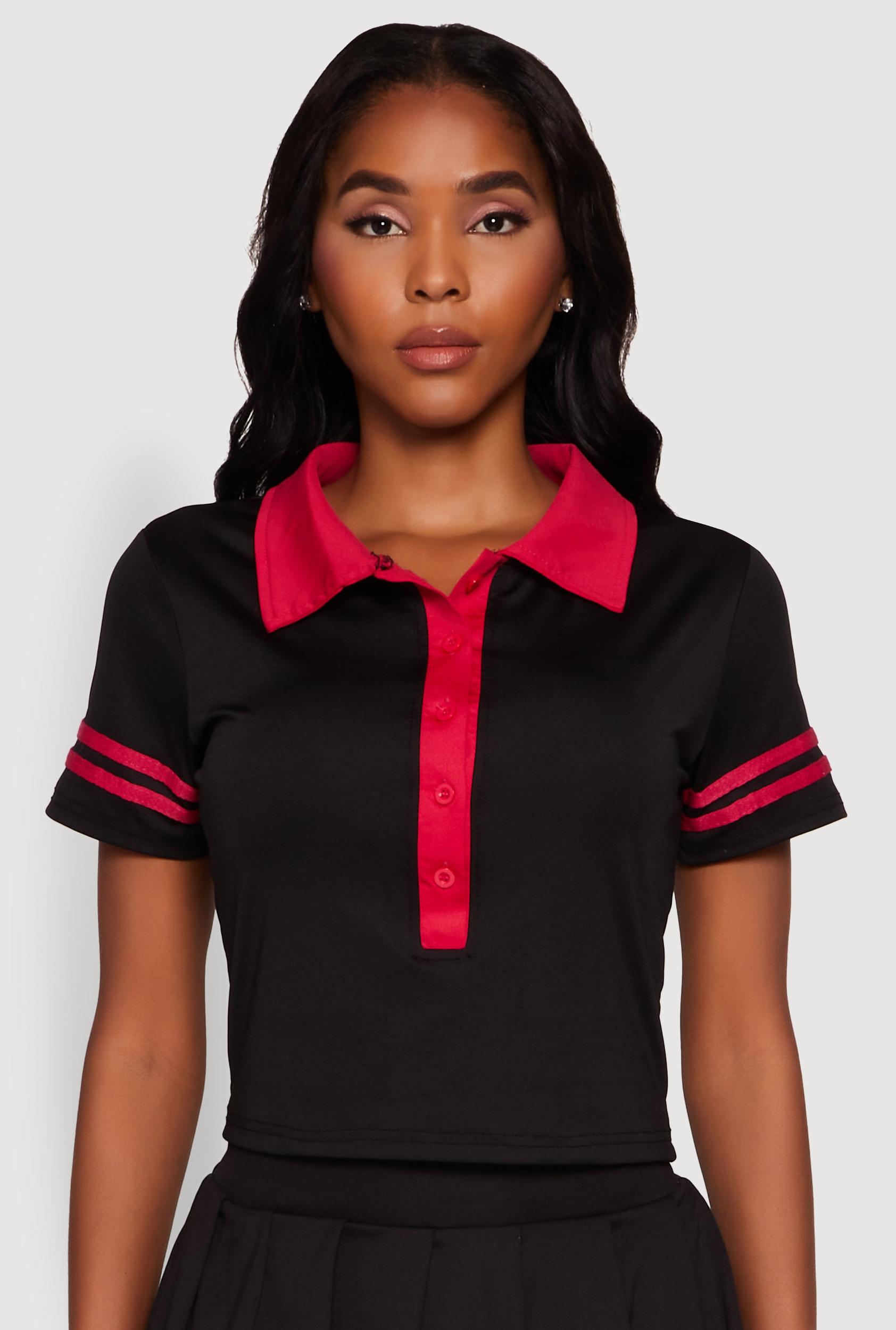 Womens Contrast Trim and Varsity Stripe Cropped Shirt Product Image