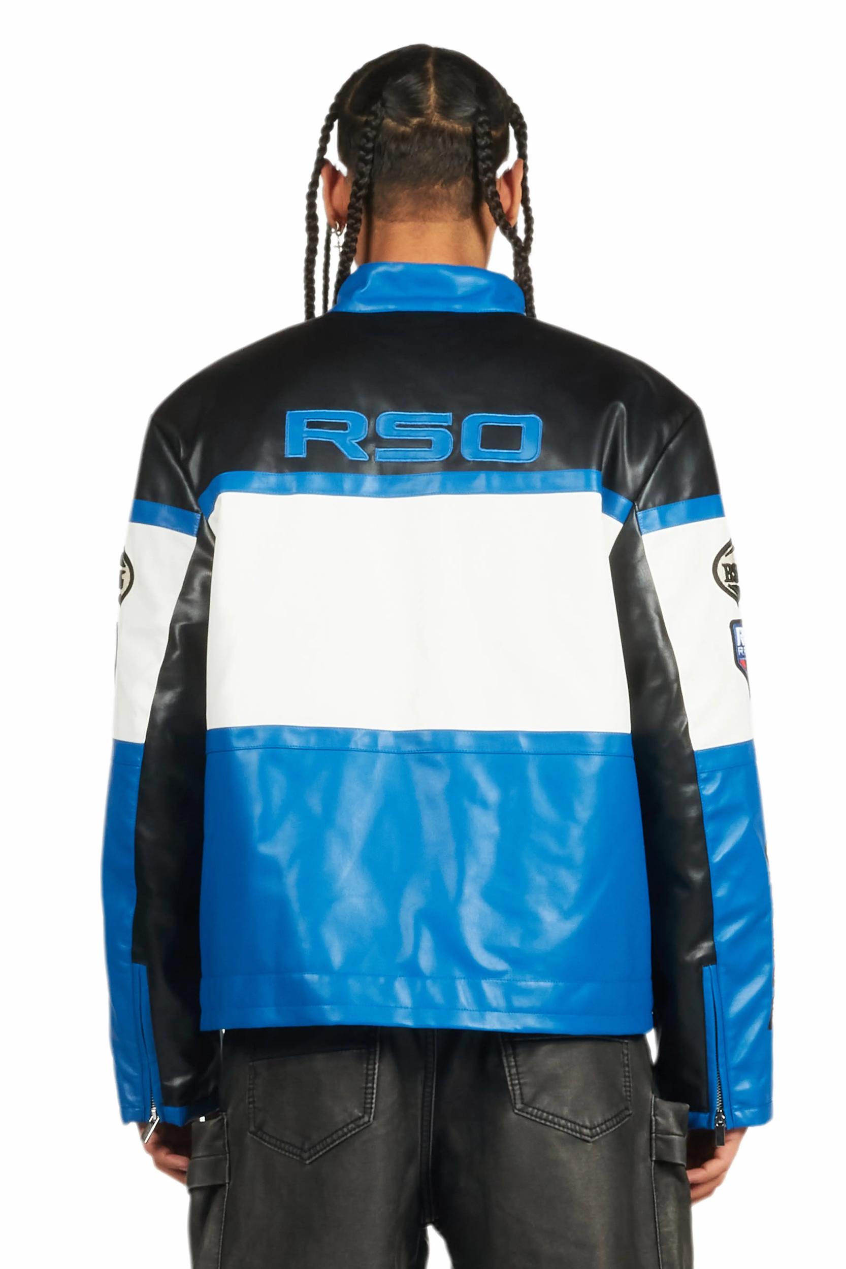 Balint Black/Blue Leather Moto Jacket Male Product Image