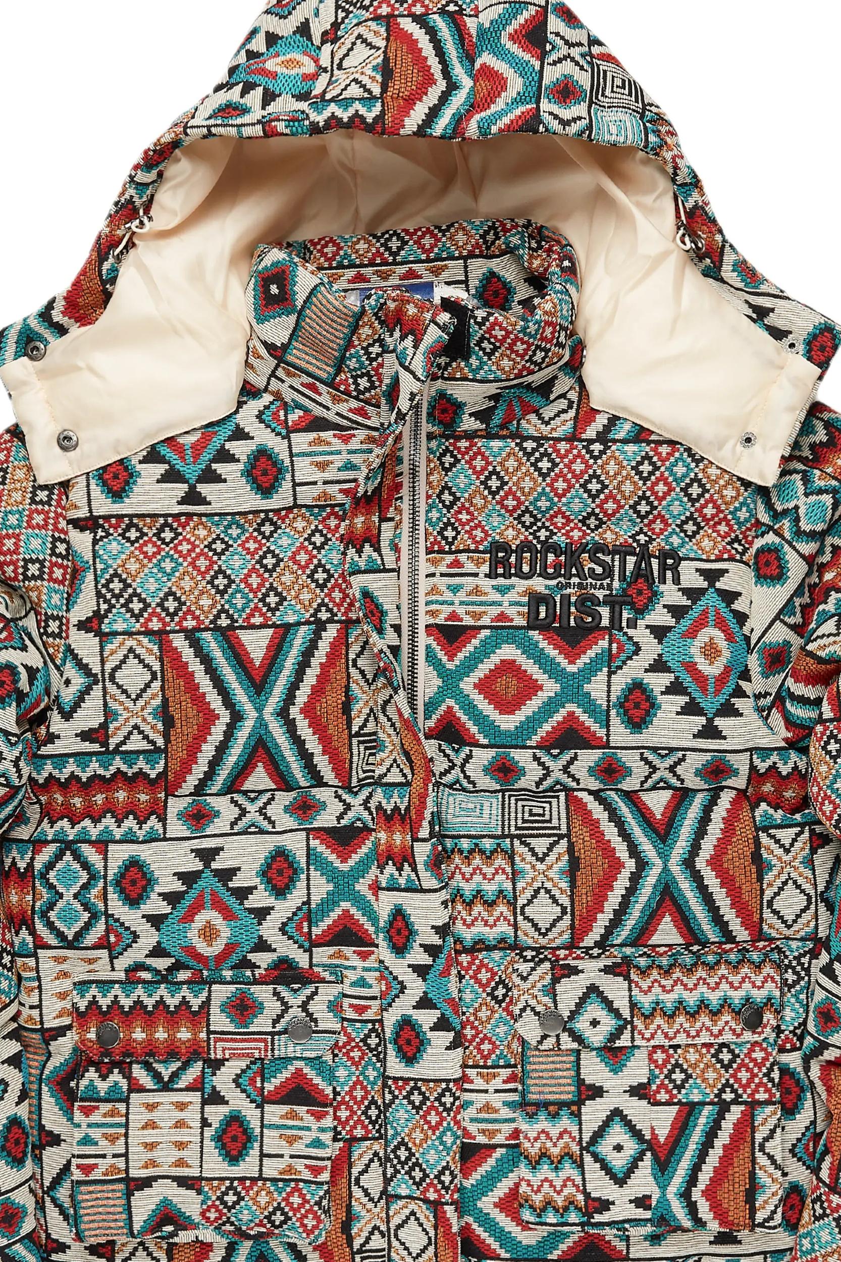 Nard Beige Multi Tapestry Puffer Jacket Male Product Image