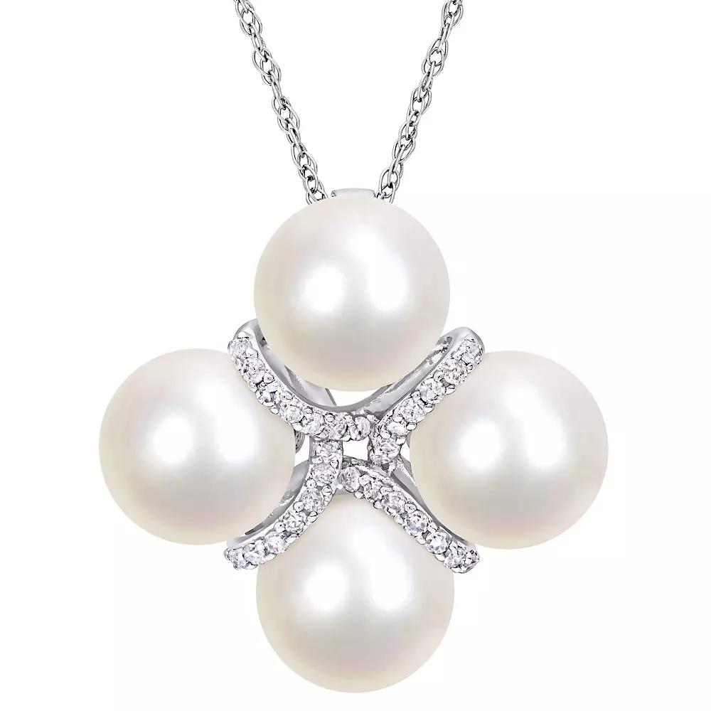 Stella Grace 10k White Gold Freshwater Cultured Pearl & 1/7 Carat T.W. Diamond Necklace, Women's, Size: 17" Product Image