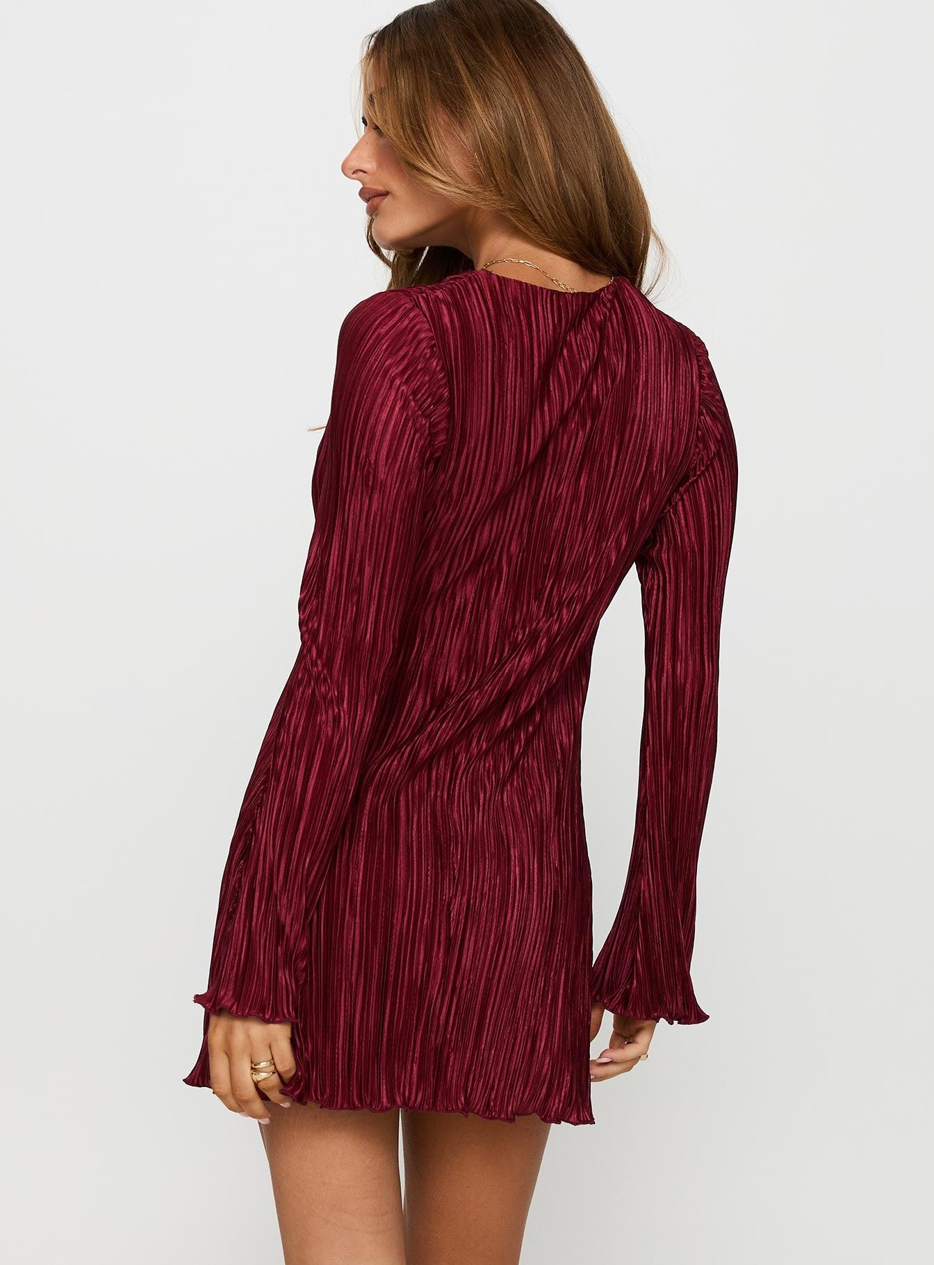 Malop Long Sleeve Mini Dress Burgundy Product Image