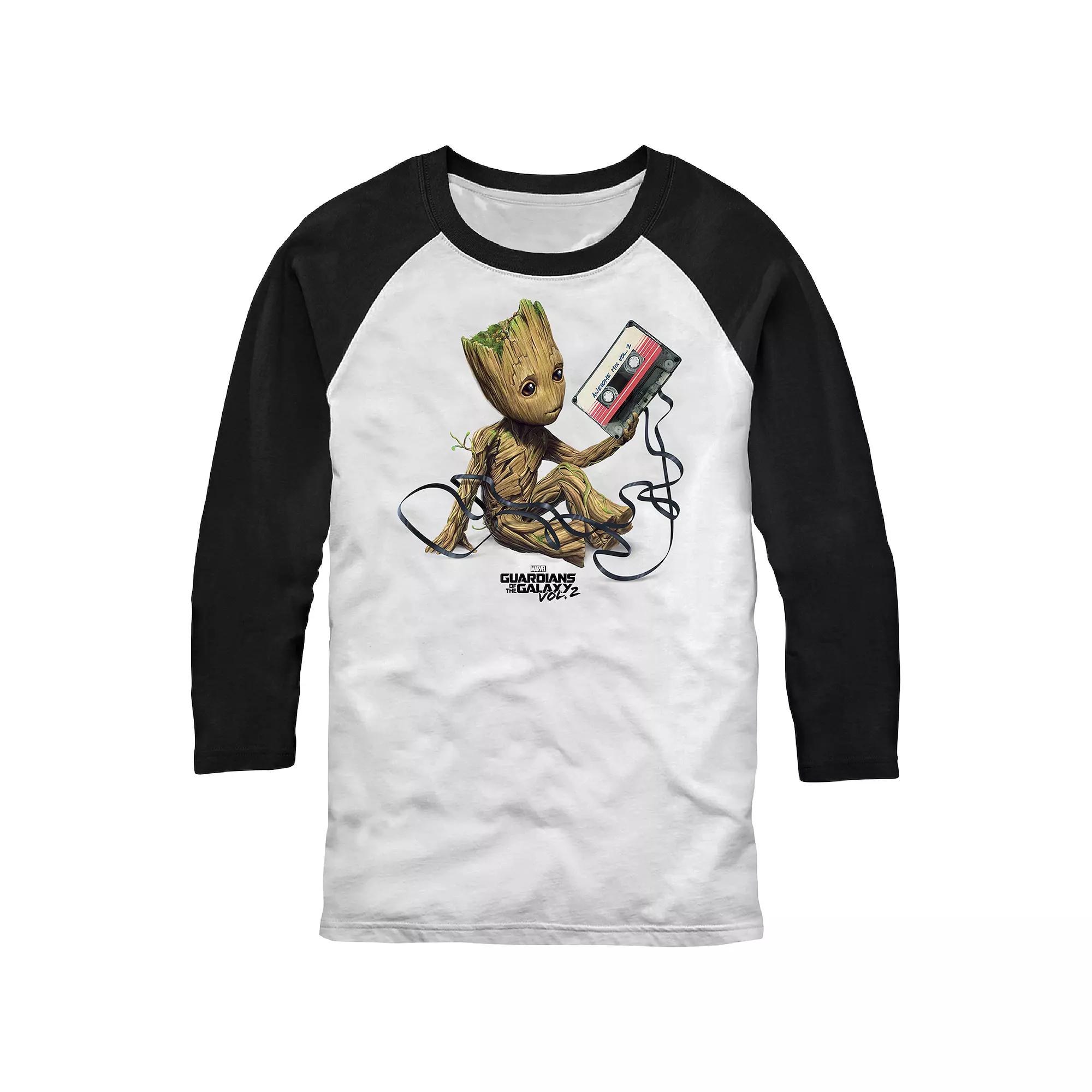 Men's Marvel Guardians Of The Galaxy Vol. 2 Groot Tape Raglan Graphic Tee, Size: Large, White Black Product Image