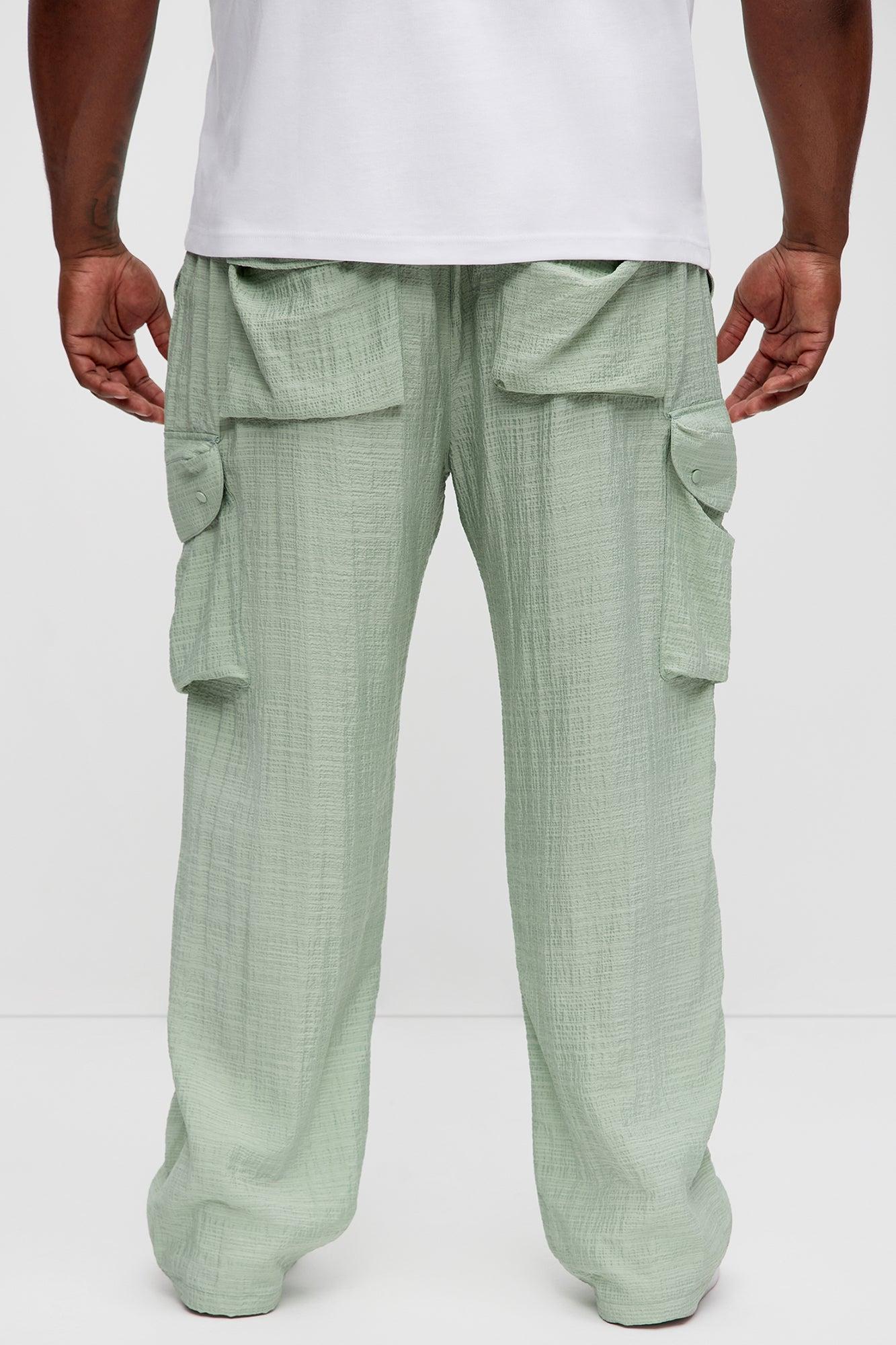 Crinkle Texture Belted Pants - Sage Product Image