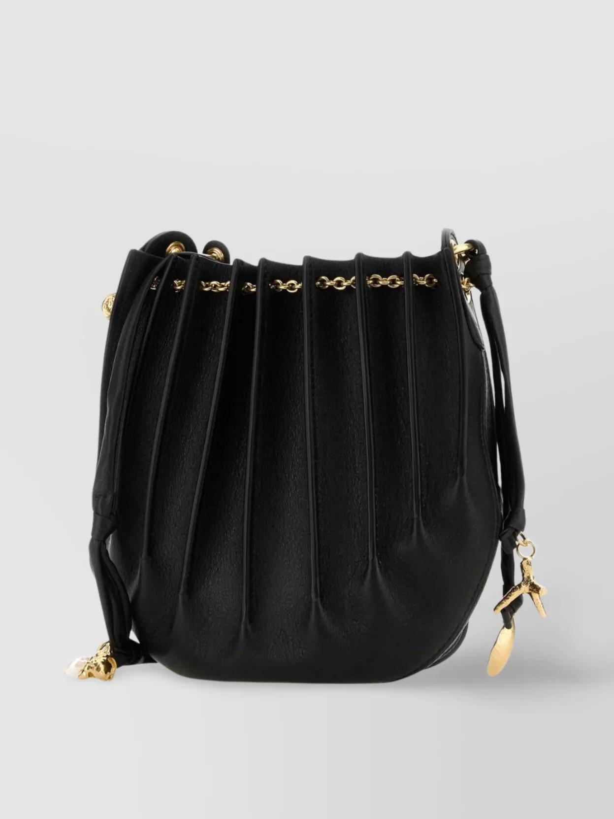 CHLOÉ Sea Treasures Embellished Pleated Leather Shoulder Bag In Black Product Image