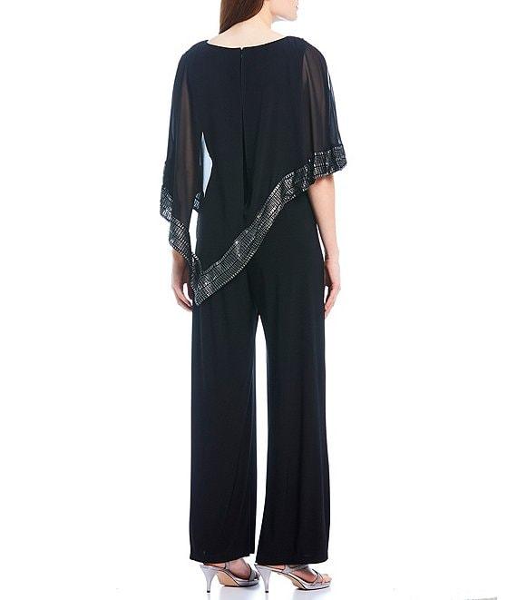 Ignite Evenings Foil Trim Boat Neck Asymmetric Cape Jumpsuit Product Image