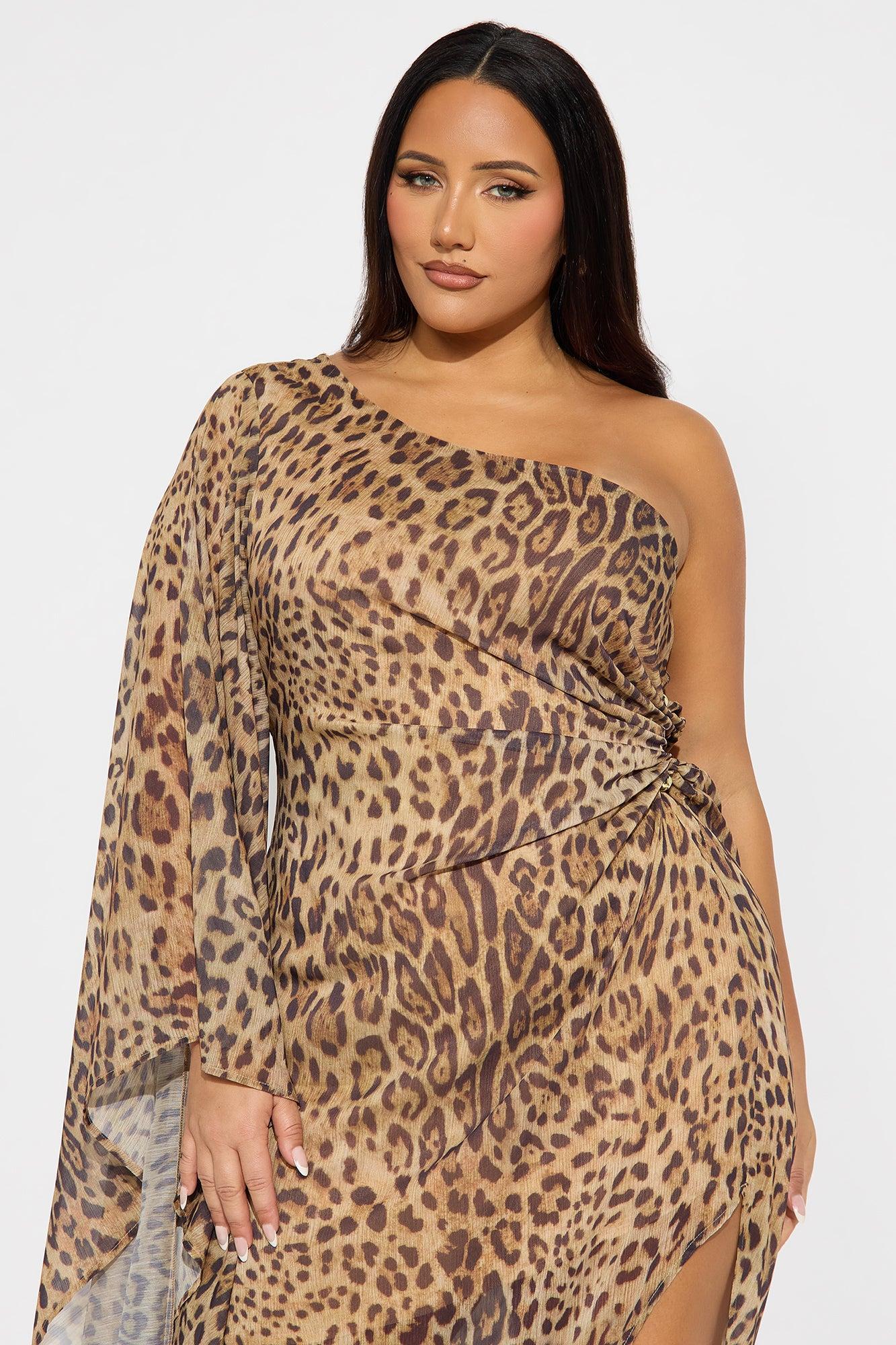 Marielle One Shoulder Chiffon Maxi Dress - Leopard Female Product Image