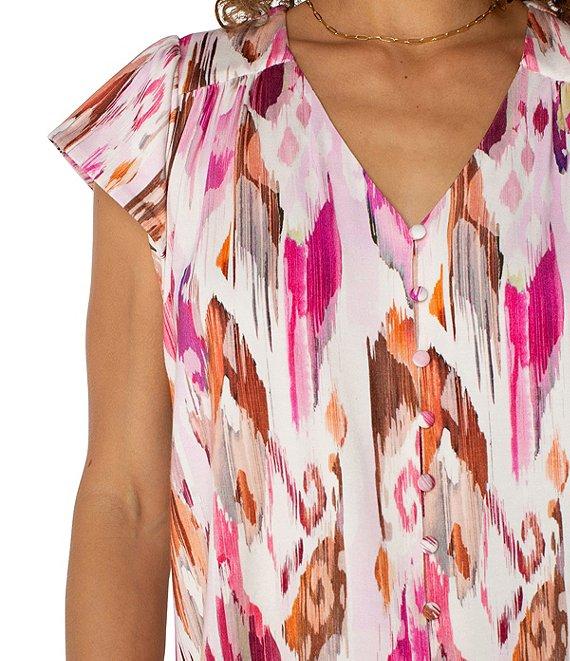 Liverpool Los Angeles Knit V-Neck Short Flutter Sleeve Top Product Image