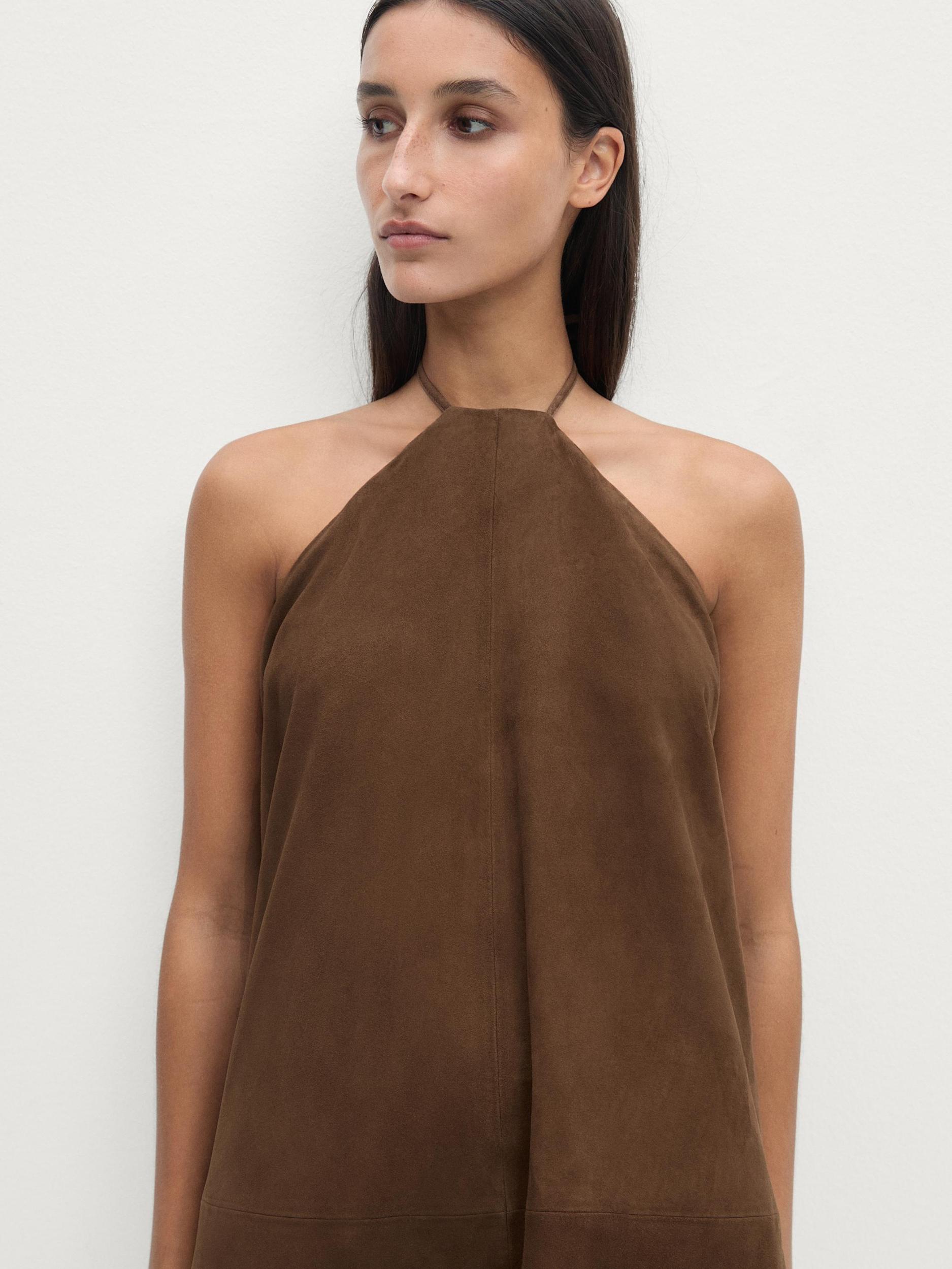 Suede leather halter mini dress Product Image