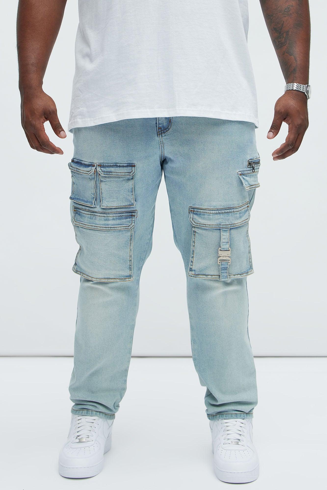 Cargo Pocket Slim Taper Jeans - Light Blue Wash Product Image