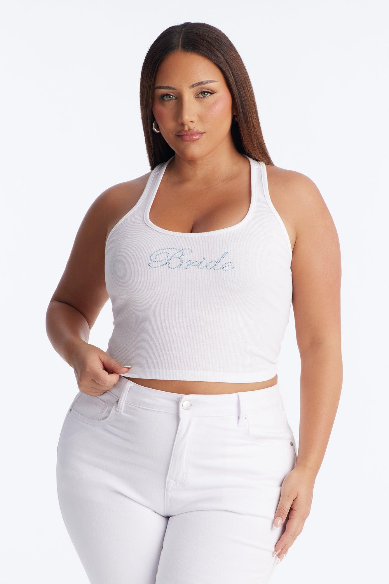 Bride To Be Rhinestone Tank Top - White Female Product Image