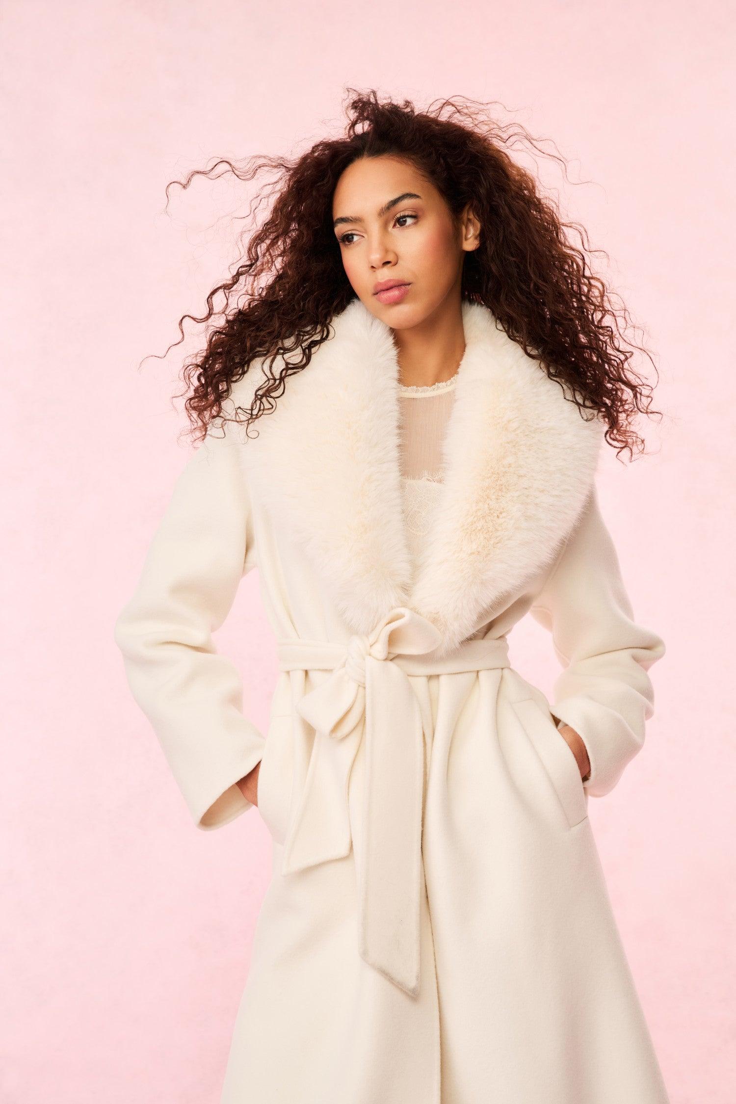 Mahika Wool-Cashmere Faux Fur Collar Coat - OATMEAL Product Image