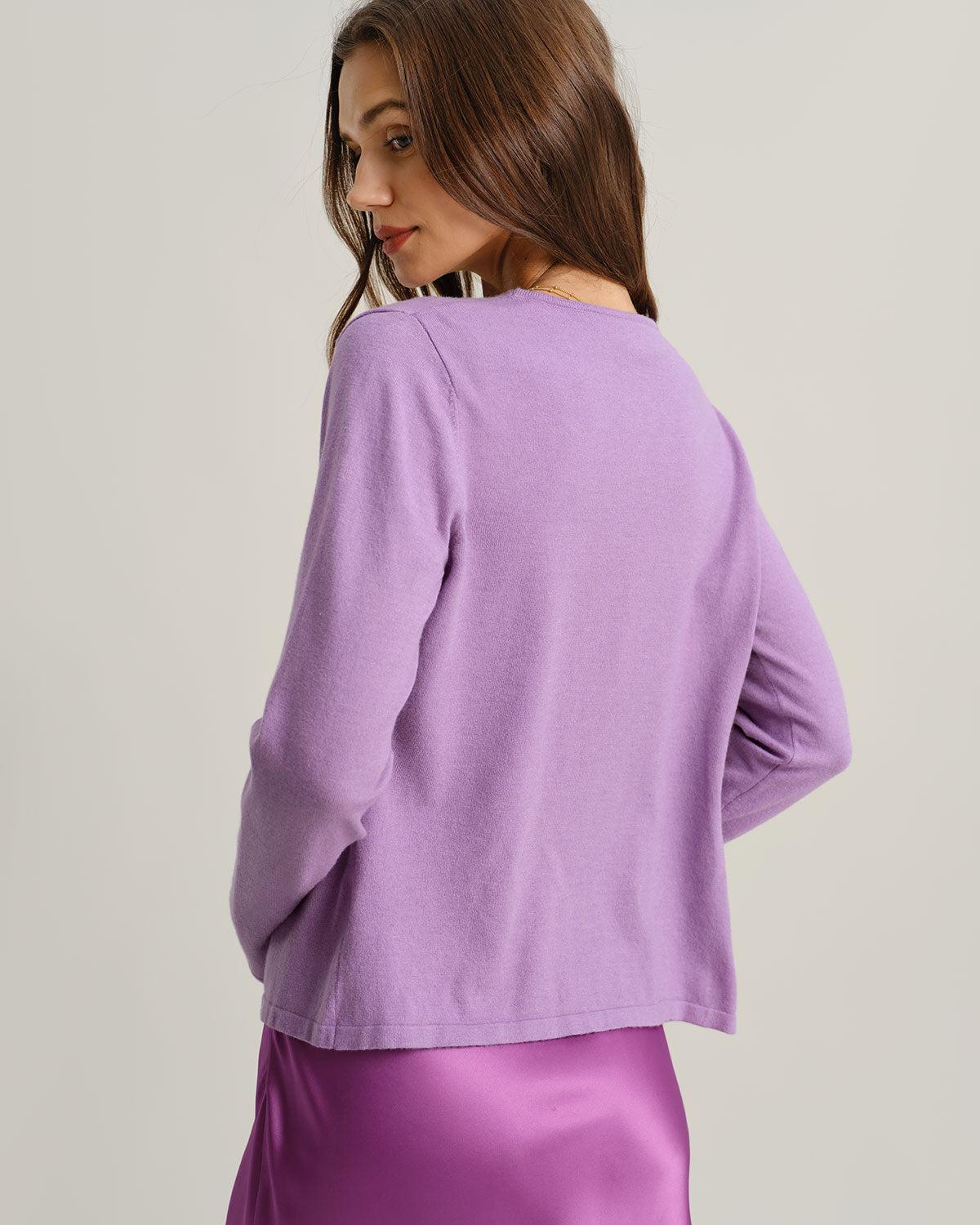 Purple Ribbed Knit Cardigan Product Image