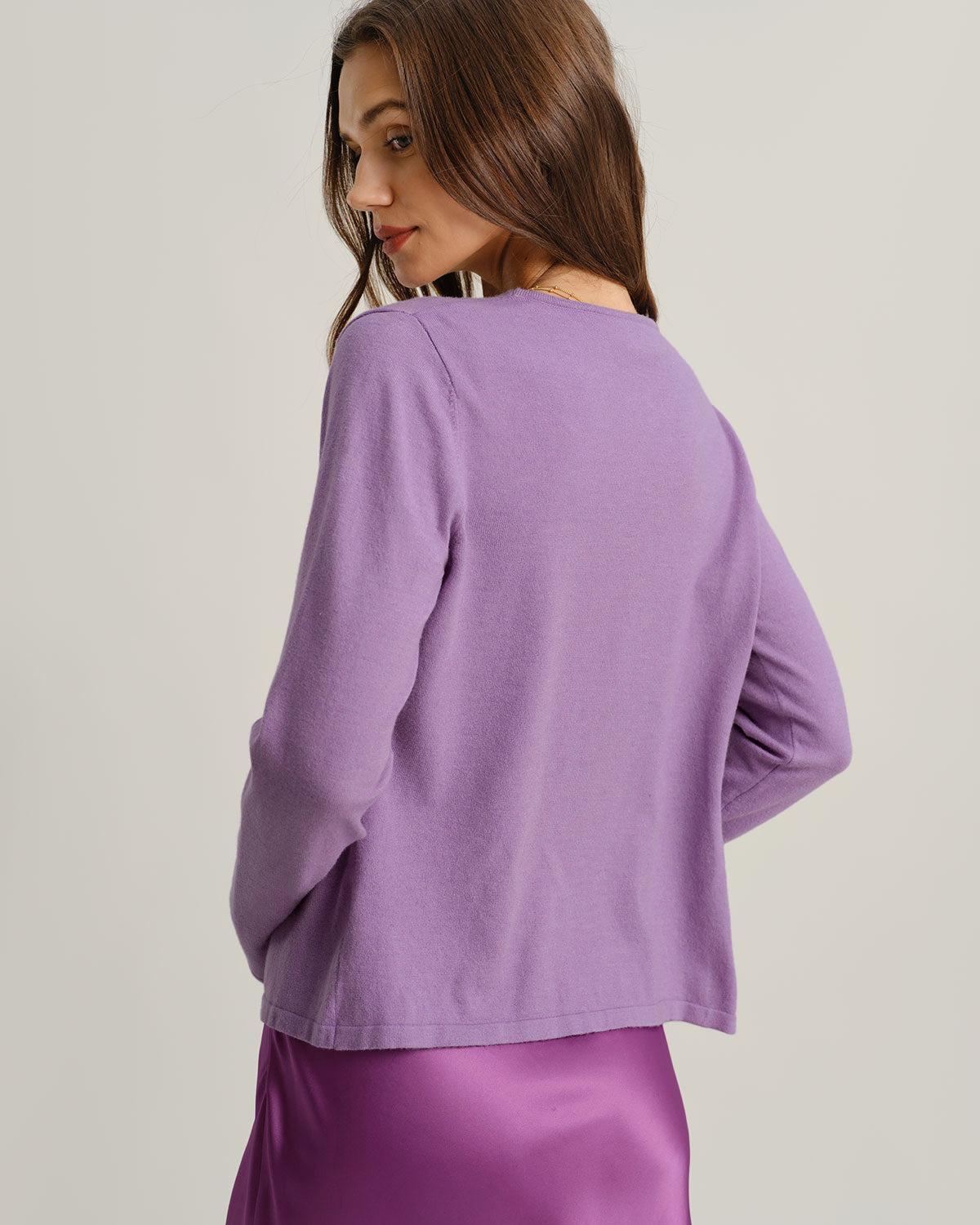 Purple Ribbed Knit Cardigan Product Image