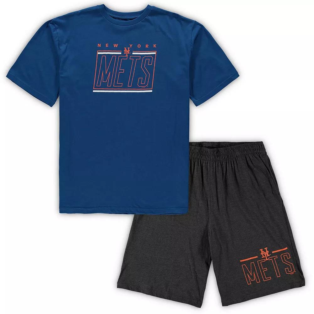 Men's Concepts Sport Royal/Heathered Charcoal New York Mets Big & Tall T-Shirt & Shorts Sleep Set,  Product Image