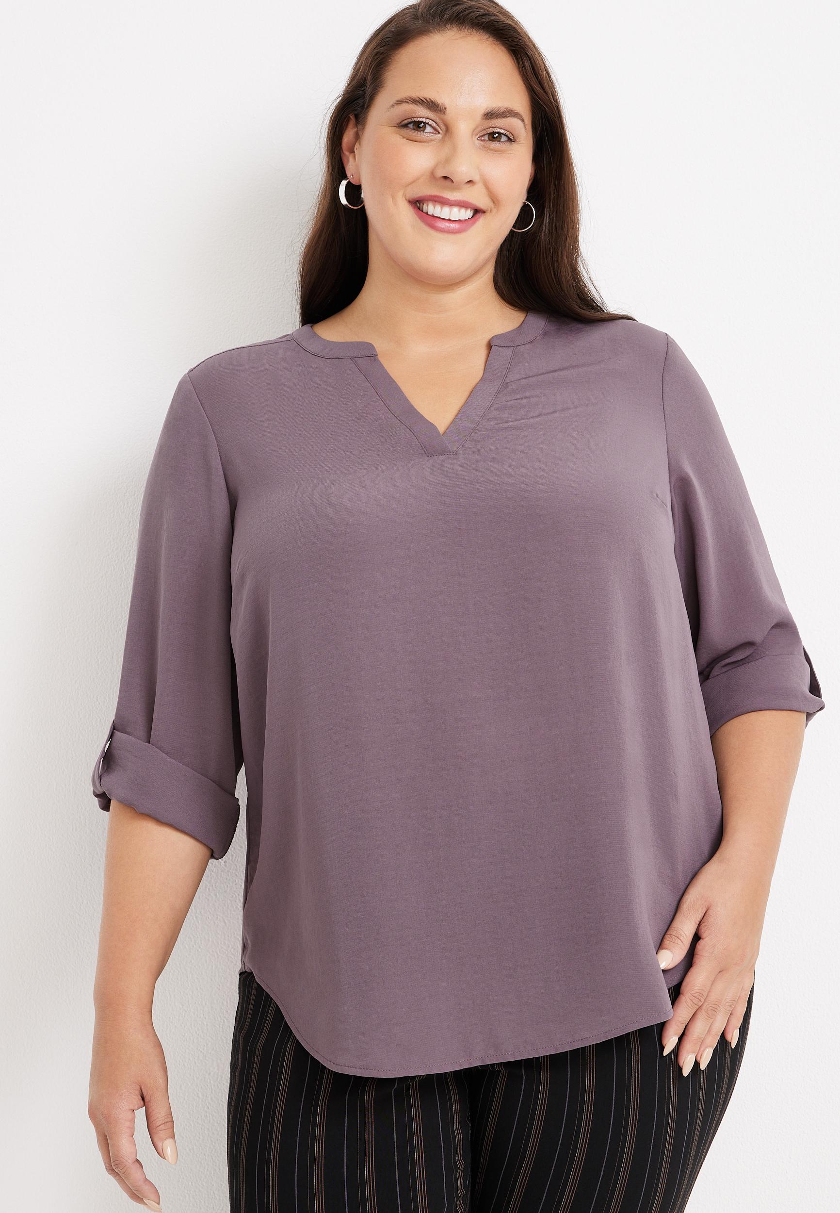 Maurices 1X Plus Size Womens Atwood 3/4 Sleeve Popover Blouse Product Image