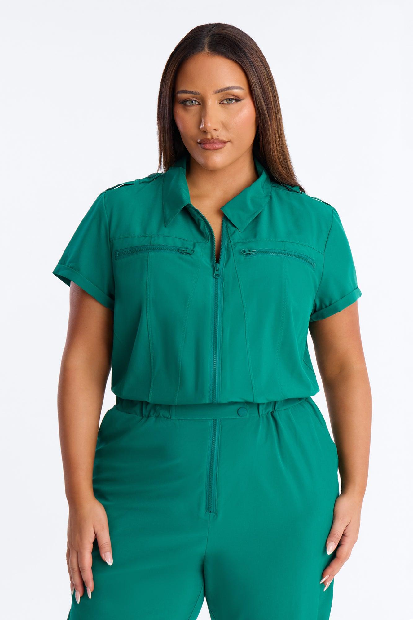 On Call Stretch Uniform Scrub Jumpsuit - Hunter Green Female Product Image