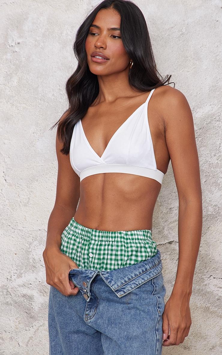 Basic White Cotton Blend Triangle Bralet Product Image