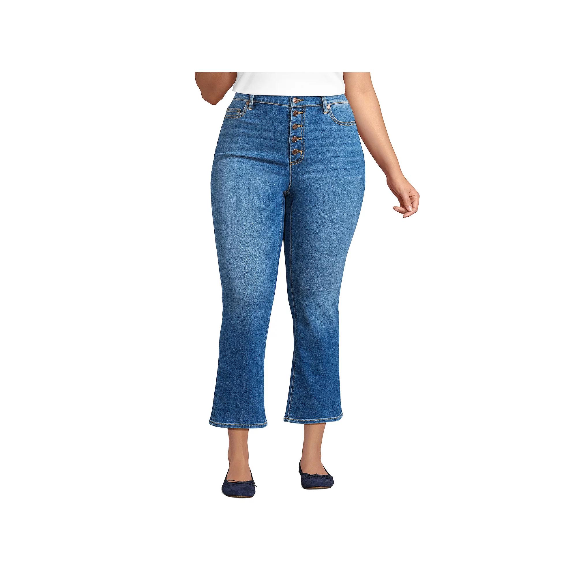 Plus Size Lands' End Recover High-Rise Kick Flare Crop Jeans, Women's, Size: 16 W, Beau Blue Product Image