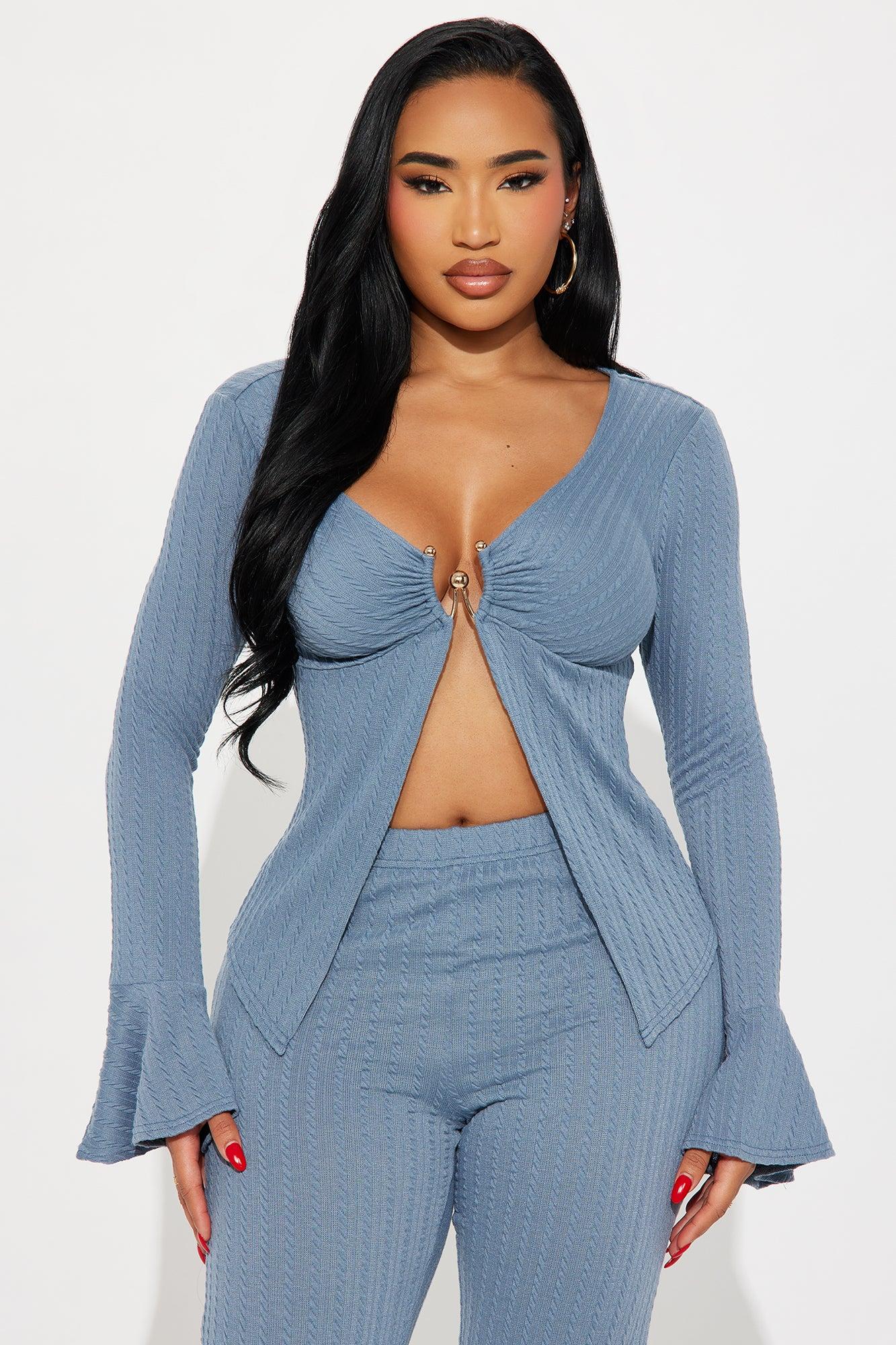 Brielle Knit Flare Pant Set - Slate Blue Female Product Image