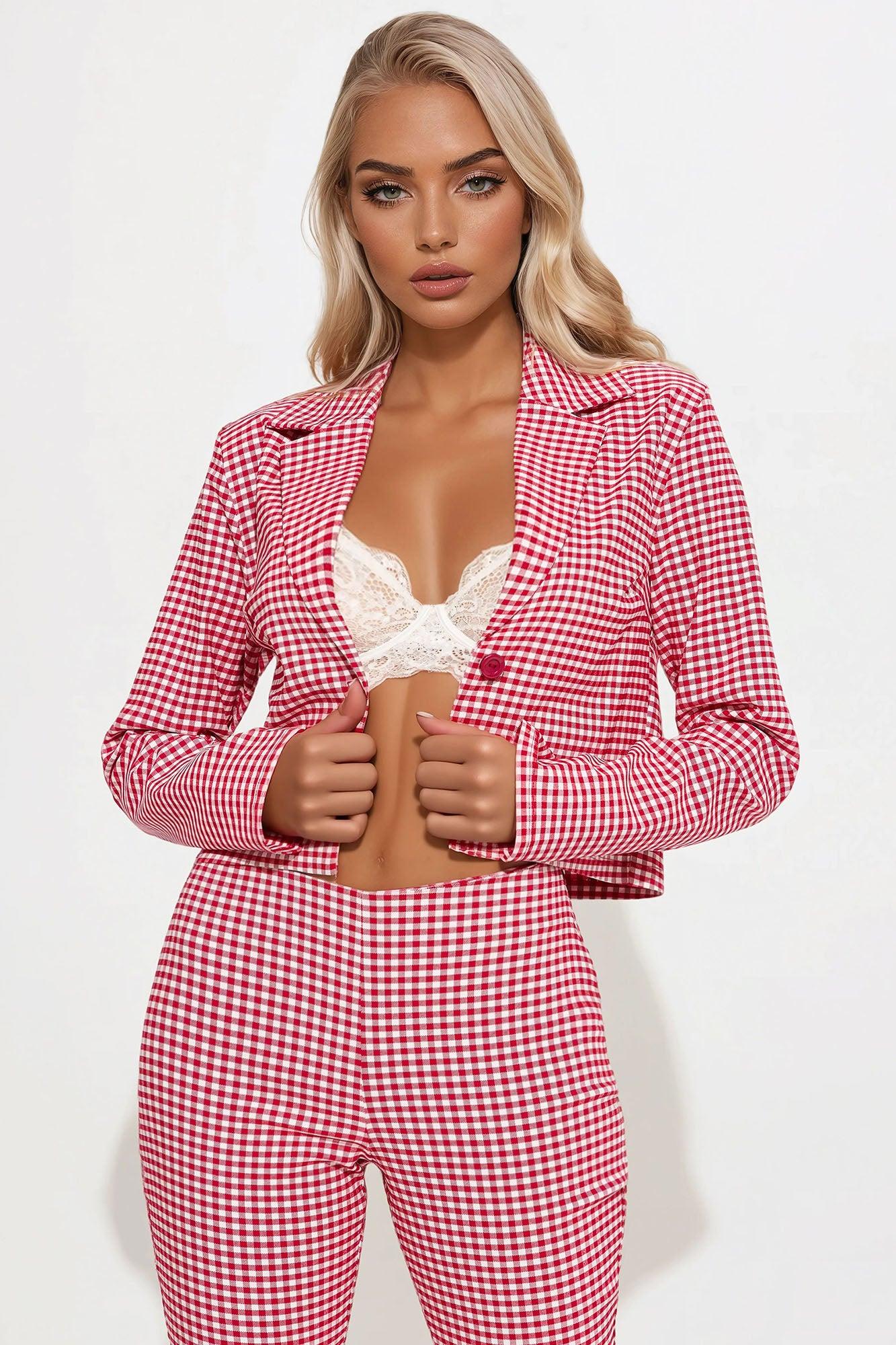 Mariana Gingham Blazer Capri Set - Red/combo Product Image