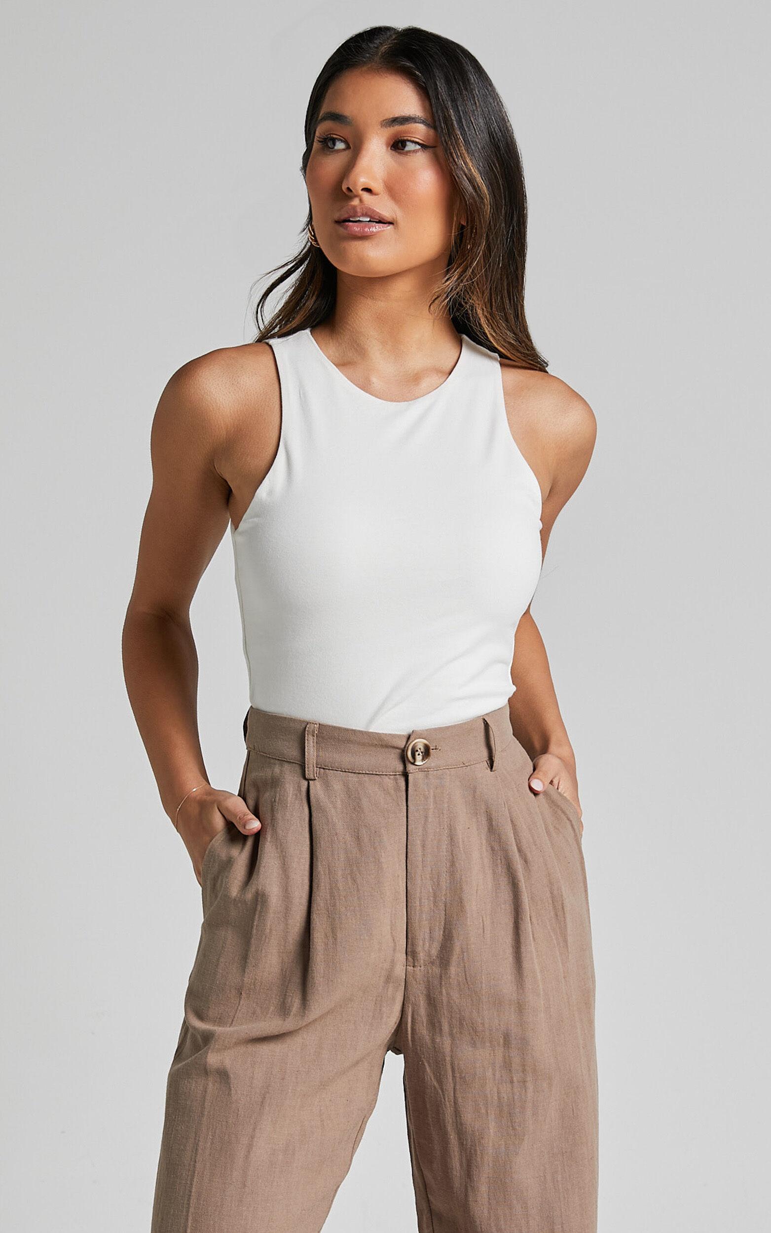 Cardella Tank - Jersey Long Line Scoop Neck Top in White Product Image
