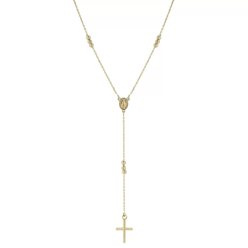 LUMINOR GOLD 14k Gold Diamond Cut Beaded Rosary Lariat Necklace, Women's, Size: 18" Product Image