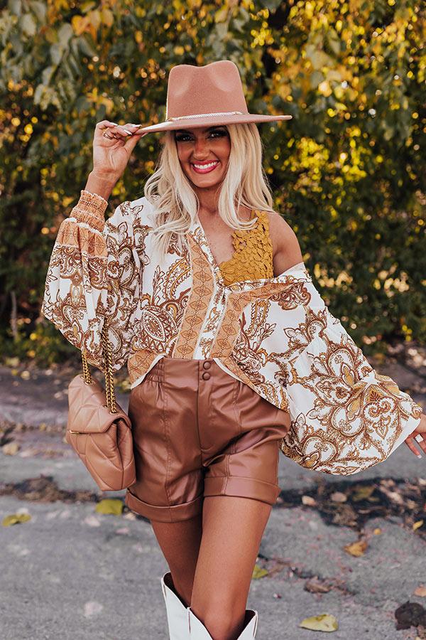 Called To Be Cute Faux Leather Shorts In Camel Product Image