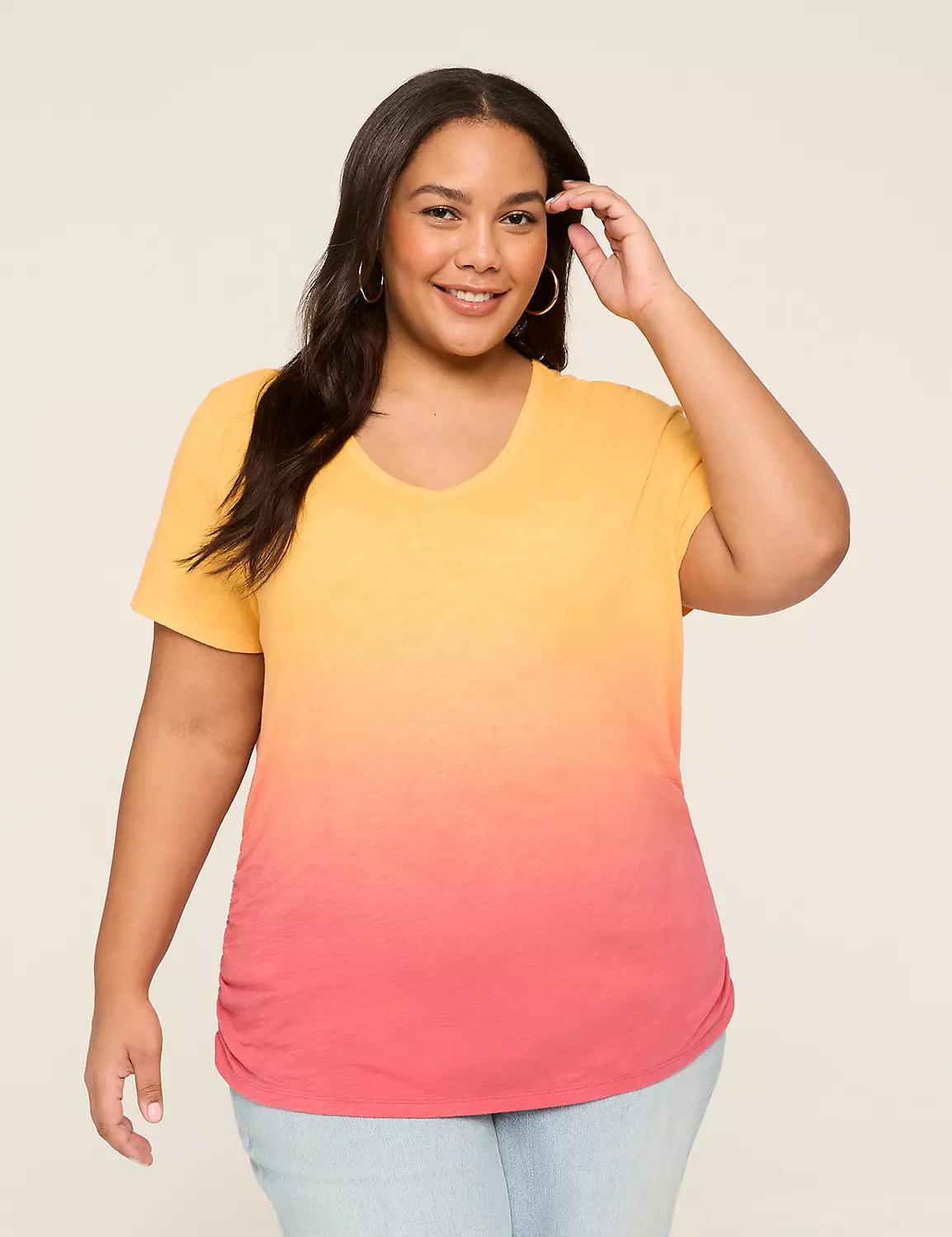 Short-Sleeve V-Neck Side-Ruched Tee Product Image