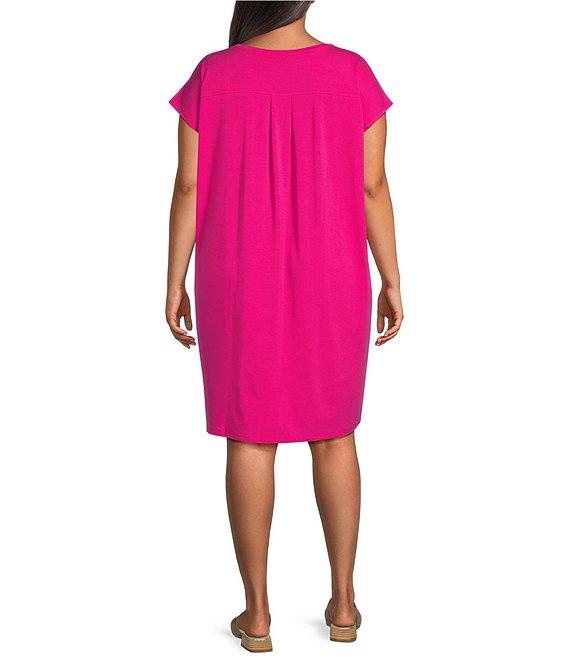 Eileen Fisher Plus Stretch Jersey Knit Crew Neck Cap Sleeve Boxy Dress Product Image