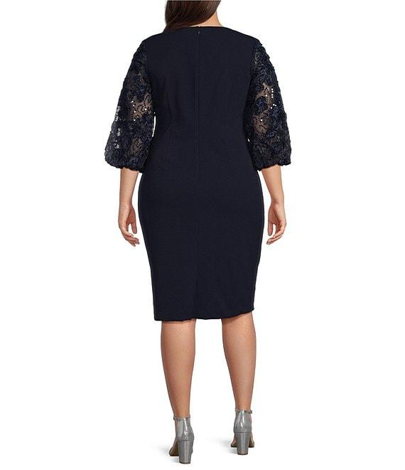 Livia Jolie by Le Bos Plus Size 3/4 Sequin Lace Sleeve Sheath Dress Product Image