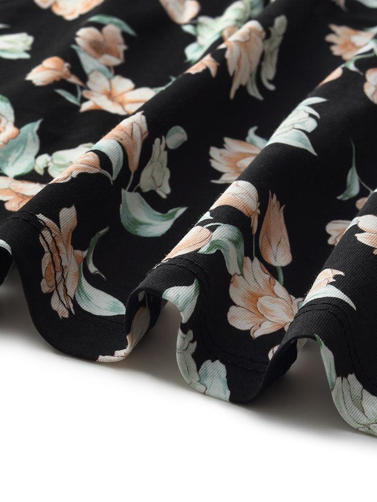 100% Cotton Floral Print Stretch Gathered Waist Women Maxi Dress Product Image