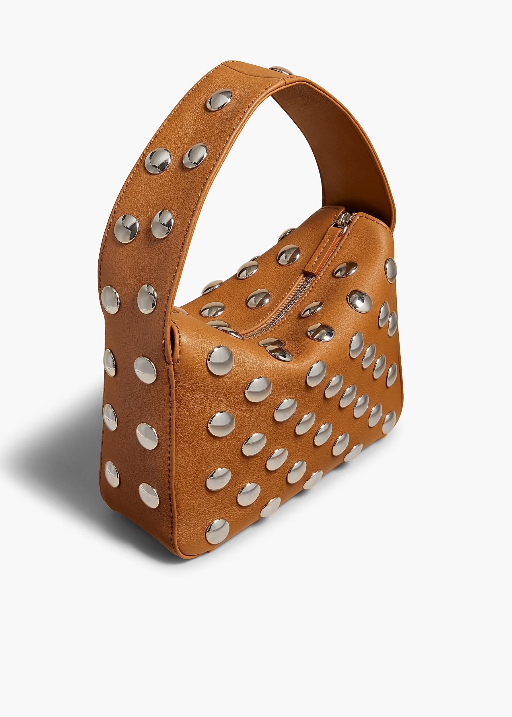 Small Elena Bag in Nougat Leather with Studs Product Image