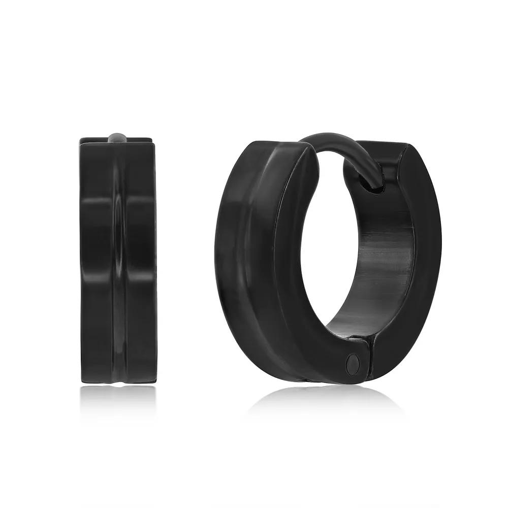 Metallo Stainless Steel Lined Huggie Hoop Earrings, Men's, Black Product Image