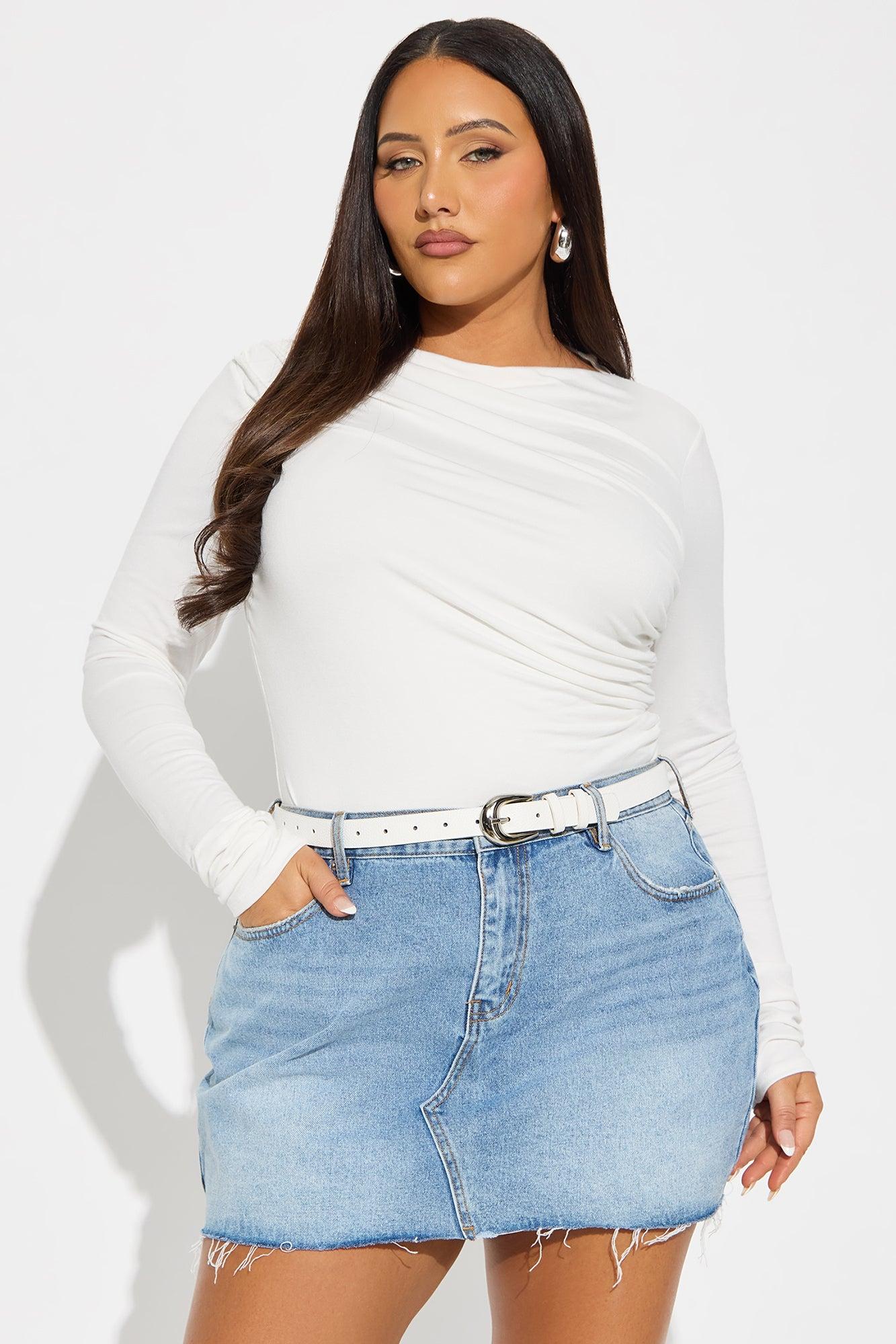 Kass Asymmetrical Long Sleeve Ruched Top - White Female Product Image