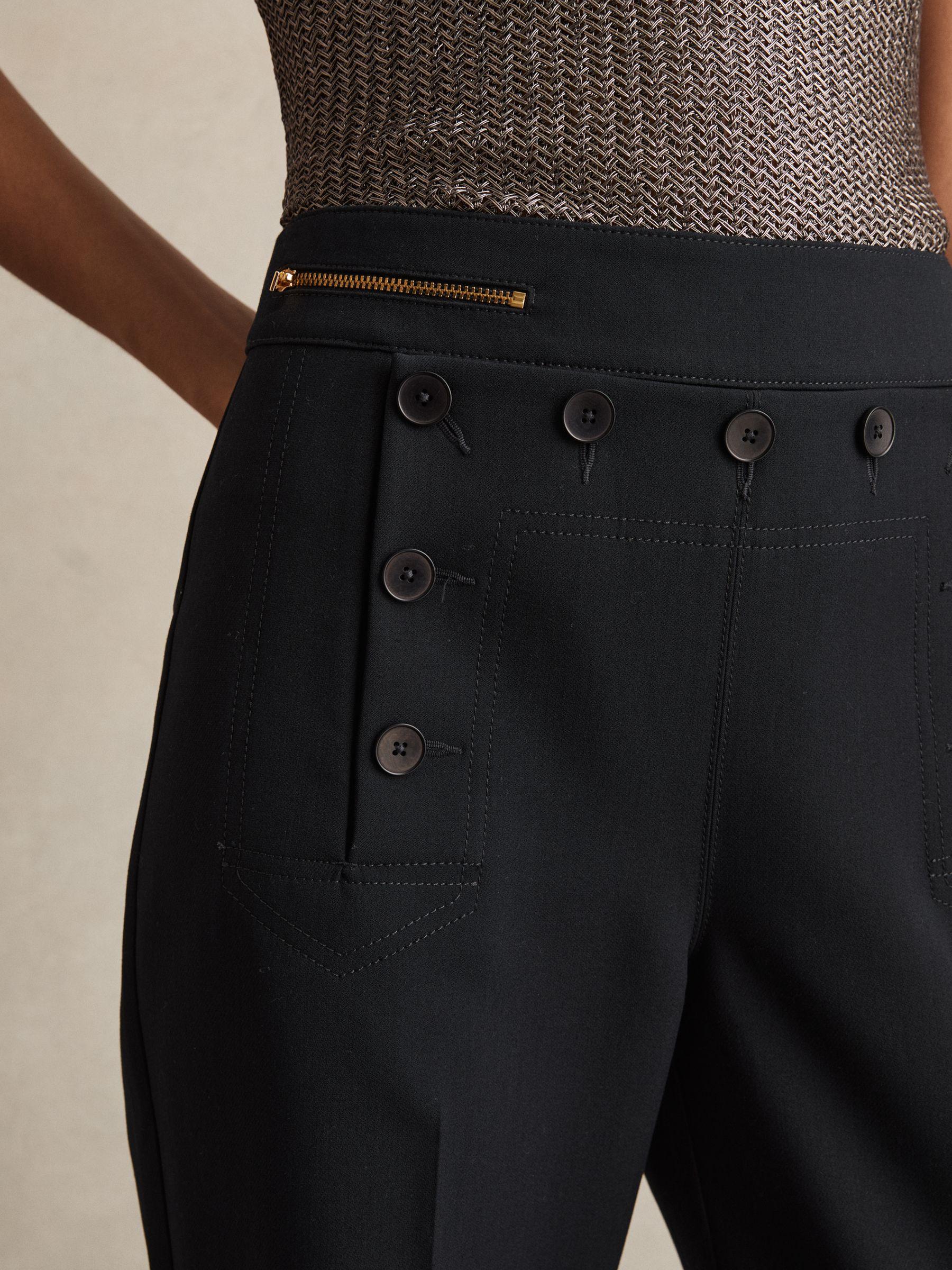 Petite Button-Detail Wide-Leg Trousers in Navy Product Image