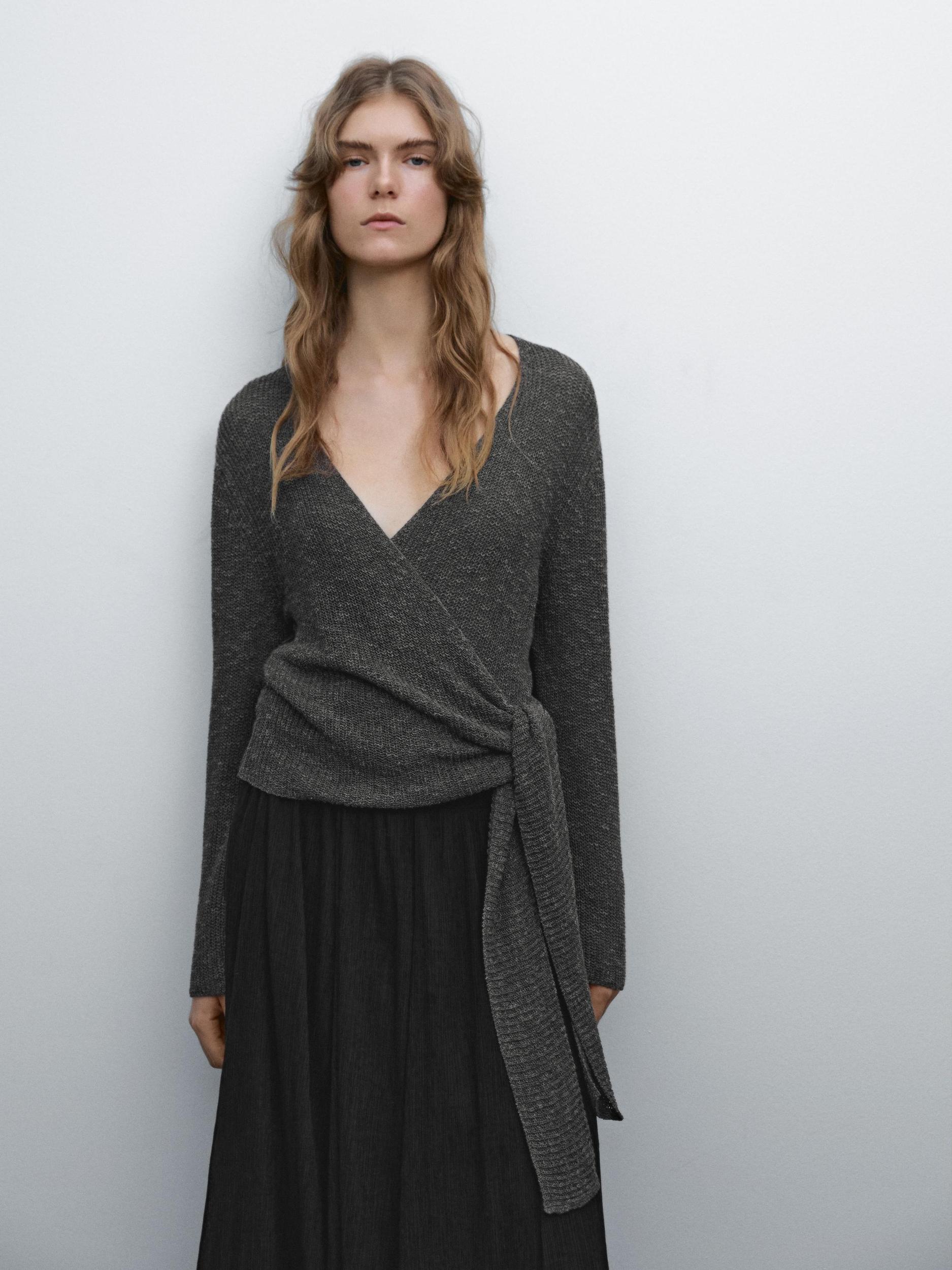 Knit crossover cardigan with tie detail Product Image