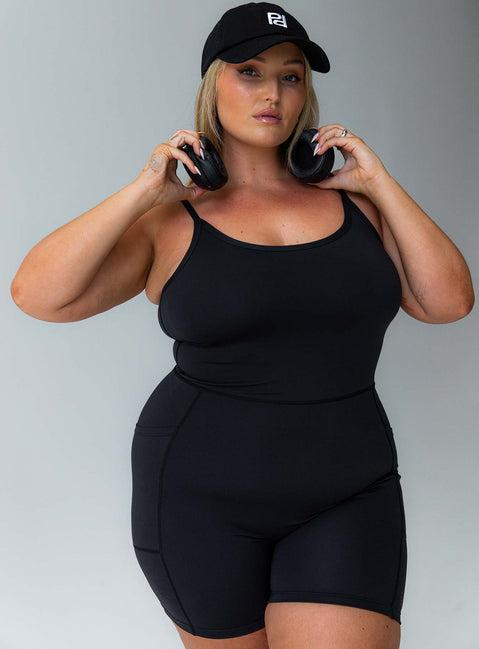 Feel Good Contour Activewear Catsuit Black Curve Product Image