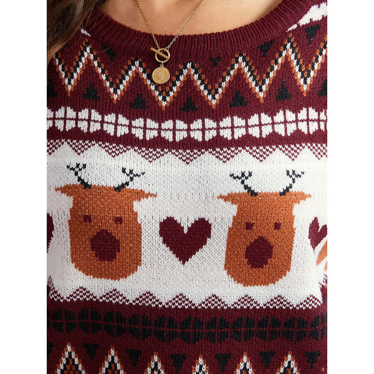 Plus Size Christmas Geometric Round Neck Pullover Scarlet Women Casual Long Sleeve Round Neck Festival-Christmas Pullovers BloomChic 14-16/1X Product Image