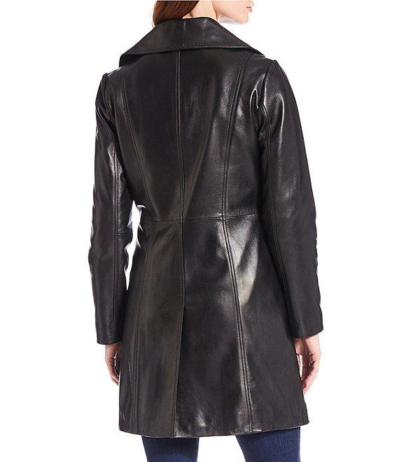 Katherine Kelly Genuine Lamb Leather Zip Front Wing Collar Jacket Product Image