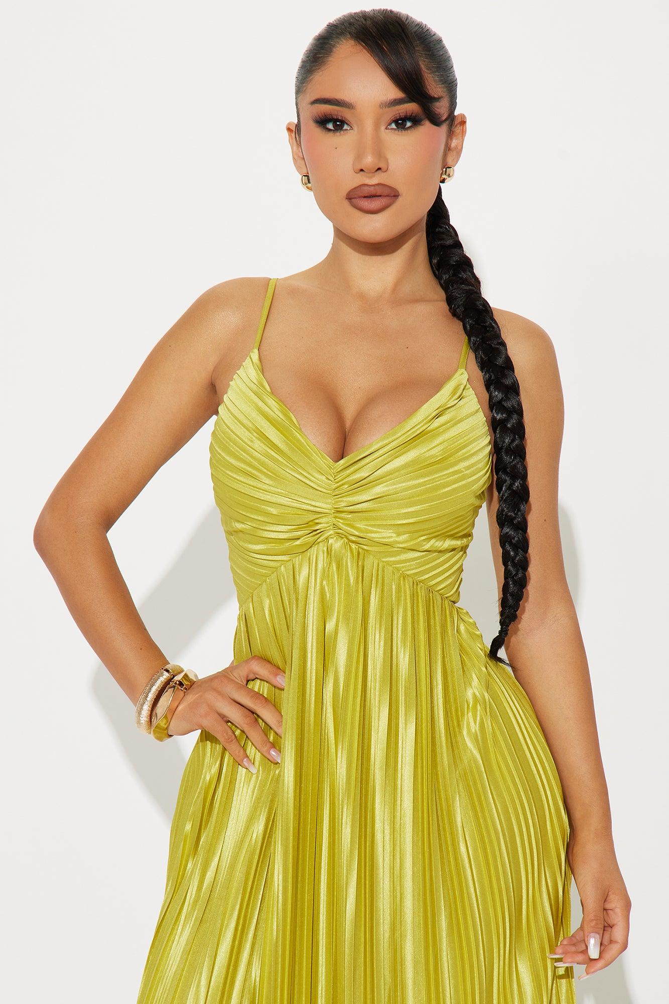 Delilah Plisse Maxi Dress - Chartreuse Product Image