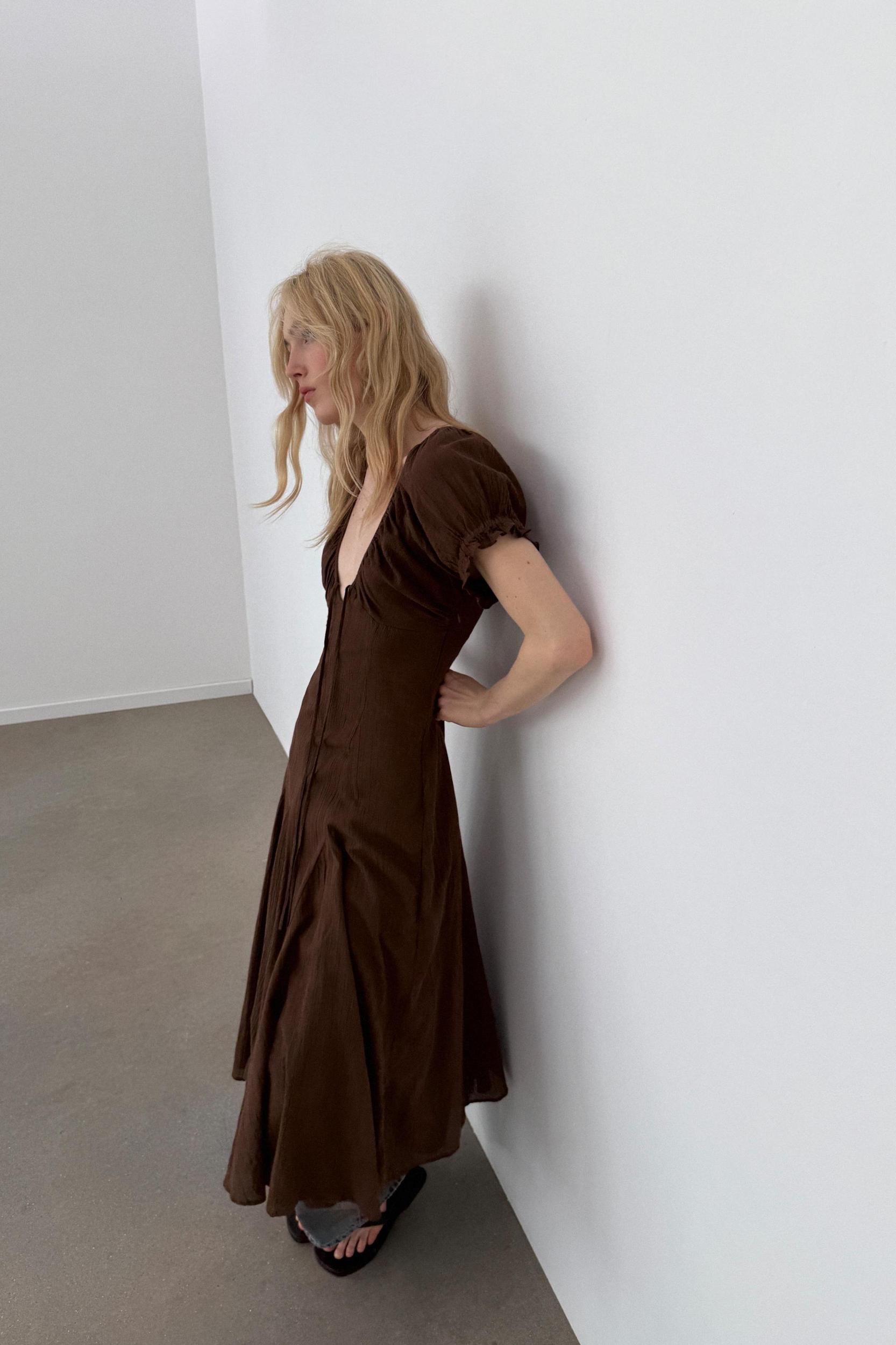 CHIFFON GODET MIDI DRESS Product Image