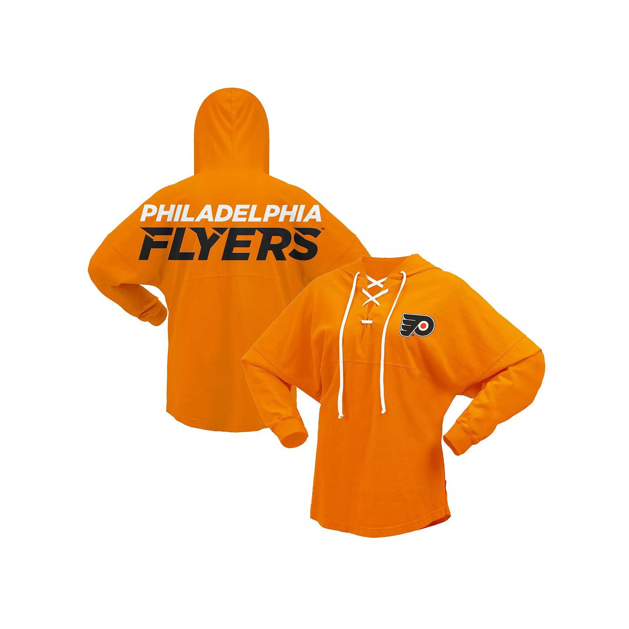 Women's Fanatics Branded Orange Philadelphia Flyers Jersey Lace-Up V-Neck Long Sleeve Hoodie T-Shirt,  Product Image