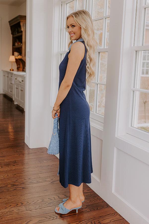 Small Town Bistro Knit Midi Dress in Navy Product Image