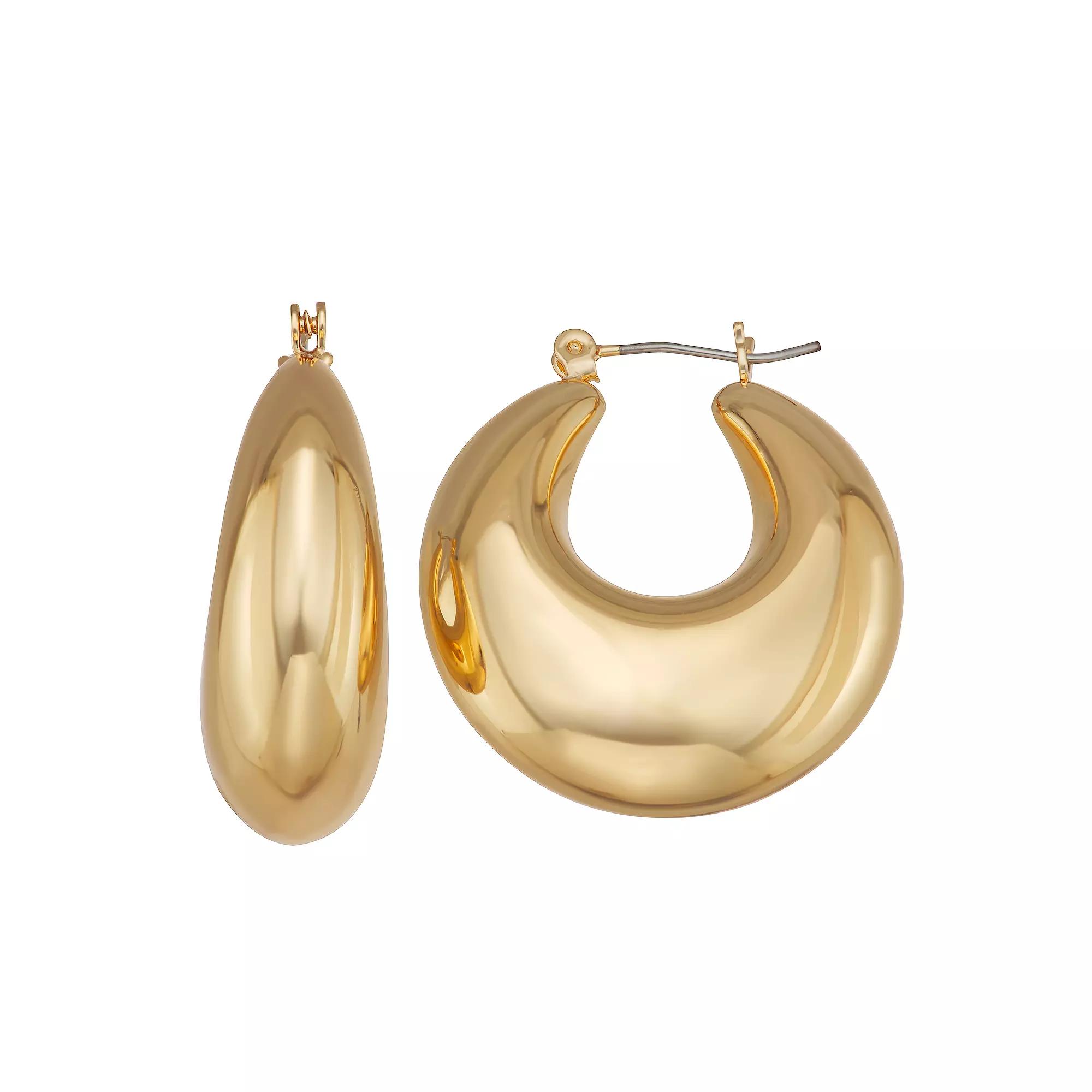 Nine West Gold Tone 30 mm Puffy Crescent Hoop Earrings, Women's Product Image