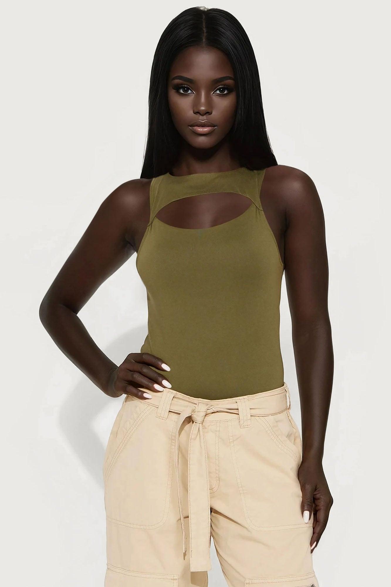 Eli Cut Out Bodysuit - Olive Female Product Image