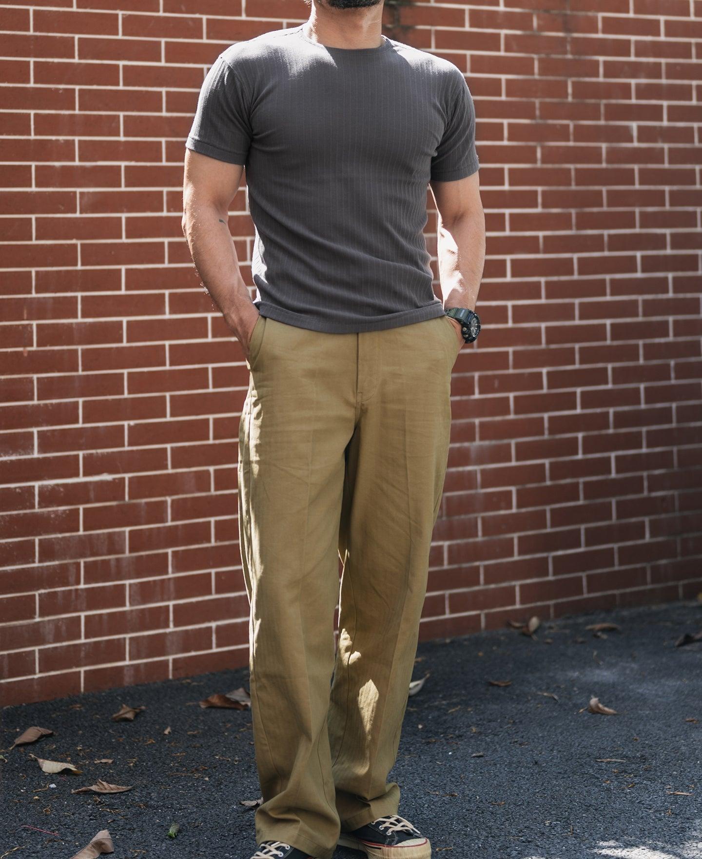 1950s Ribbed Cotton and Spandex-Blend T-Shirt - Dark Gray Product Image