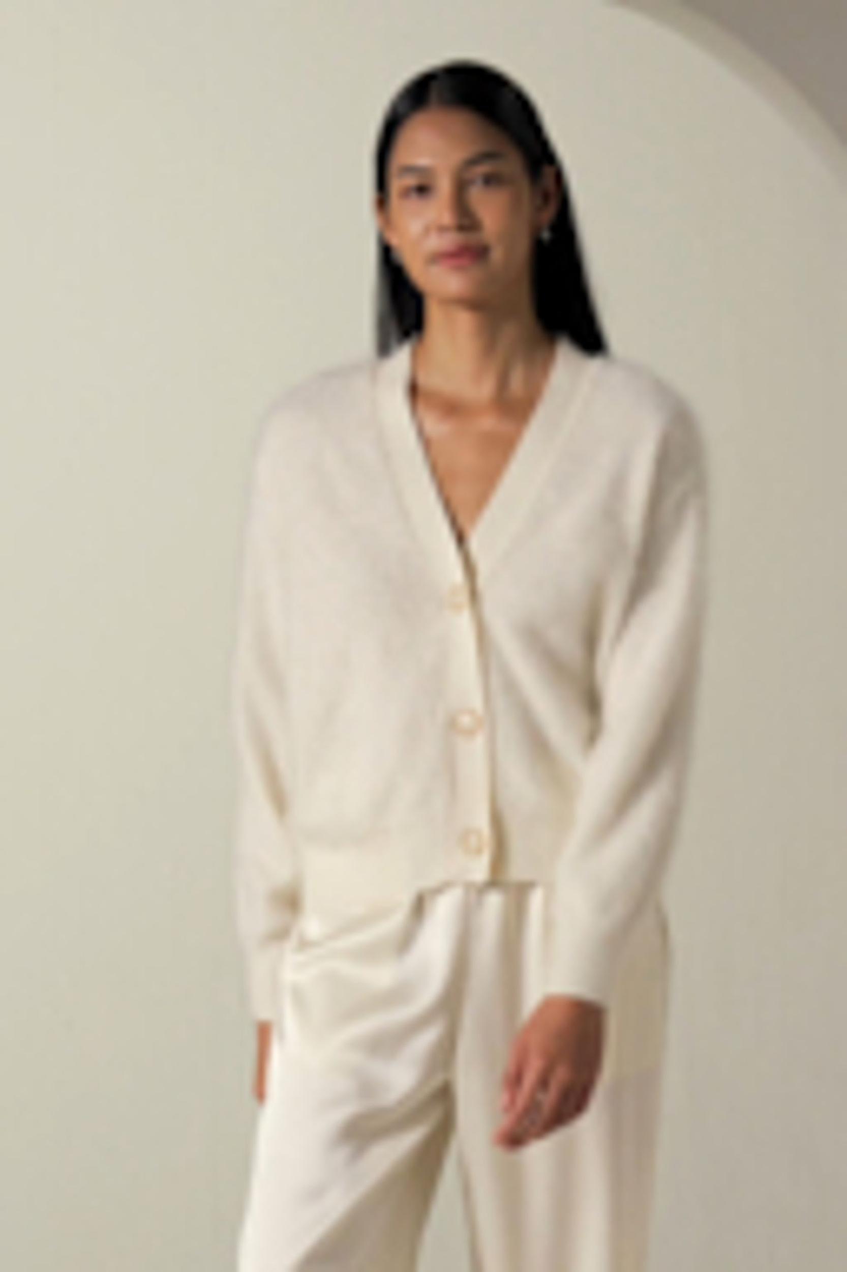 LILYSILK Cashmere Cardigan Women White Premium Cashmere Comfortable Dropped Shoulder Cardigan M Product Image